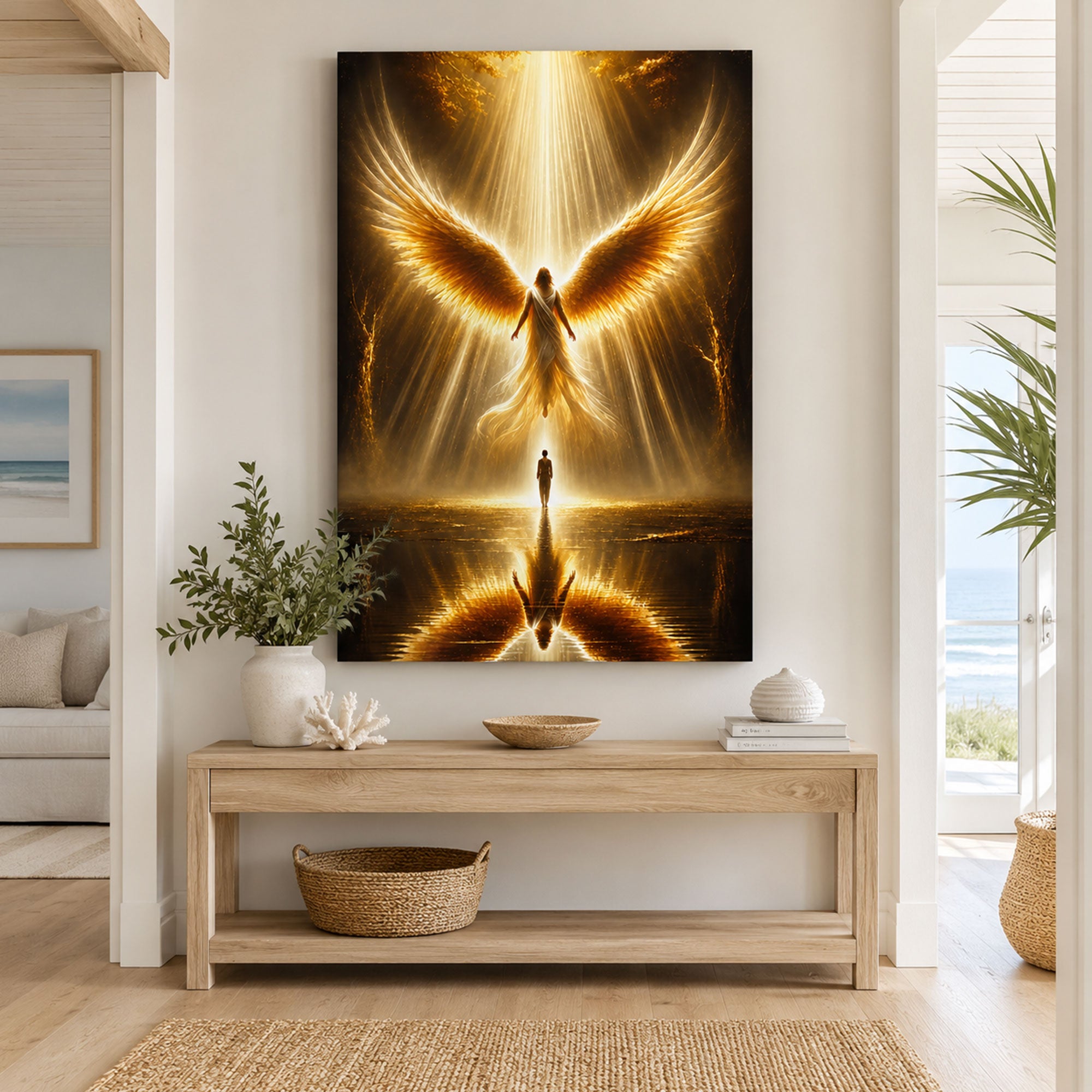 Guardian Angel of Light Canvas Print, Christian Angel Wall Art, Divine Protection Home Decor Gift