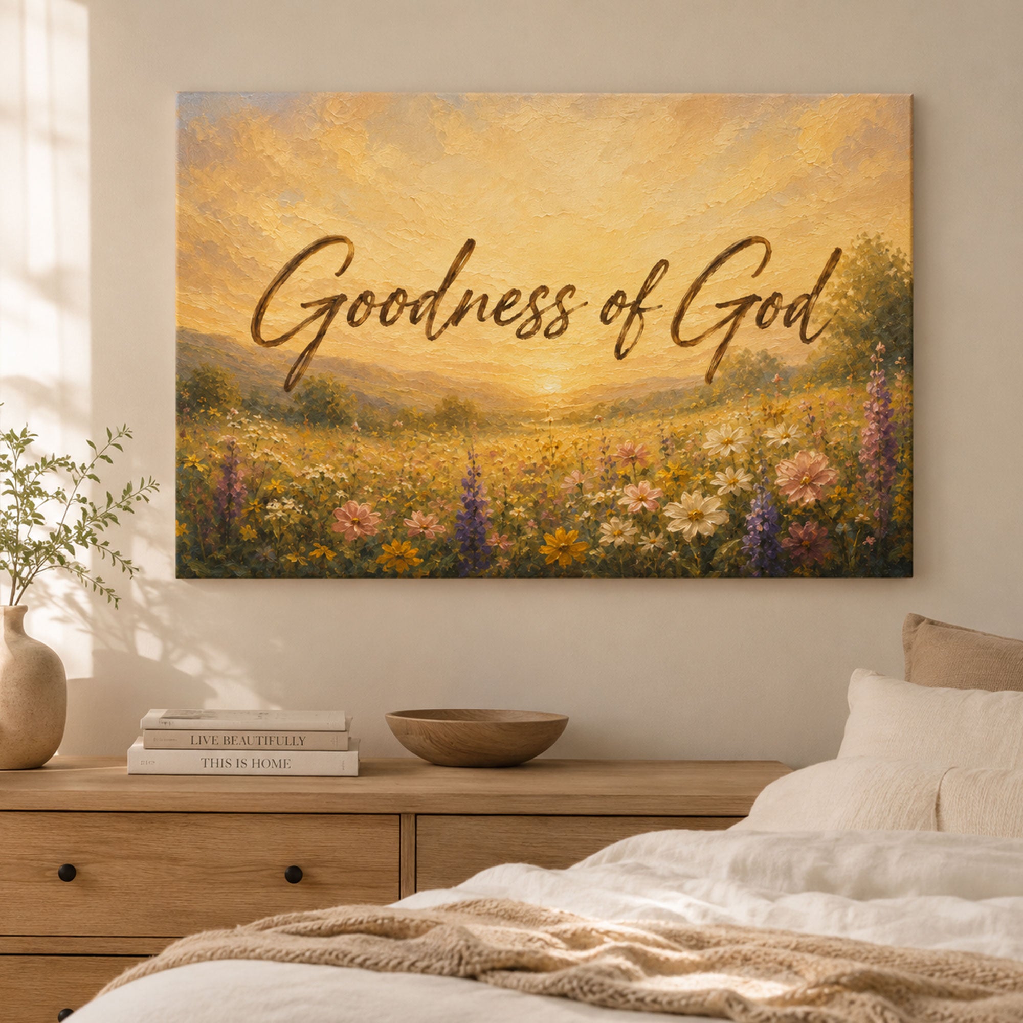 Goodness of God Canvas Print, Christian Quote Wall Art, Wildflower Meadow Faith Home Decor