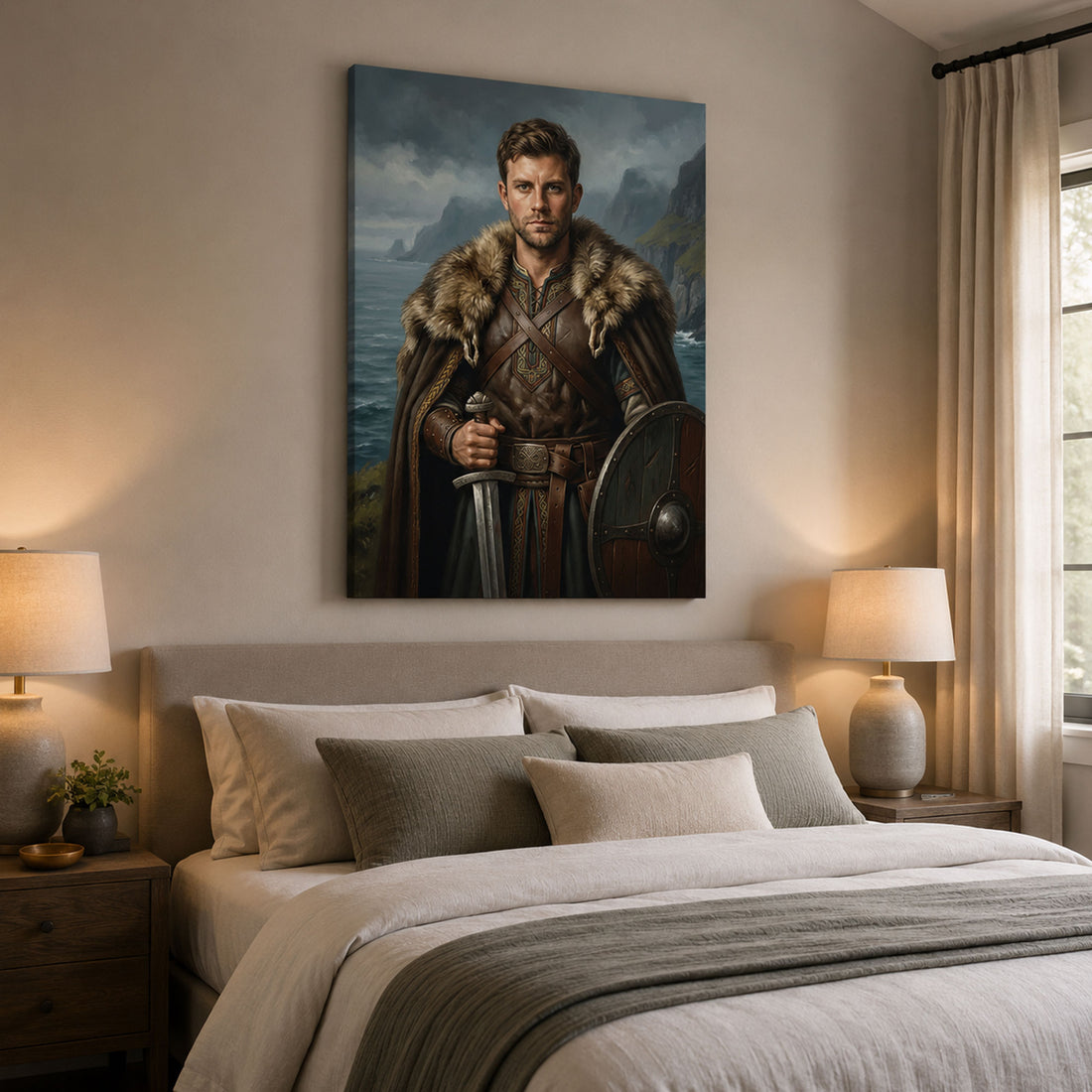 Custom Viking Portrait Canvas For Dad, Personalized Father’s Day Wall Art, Epic Gift For Him