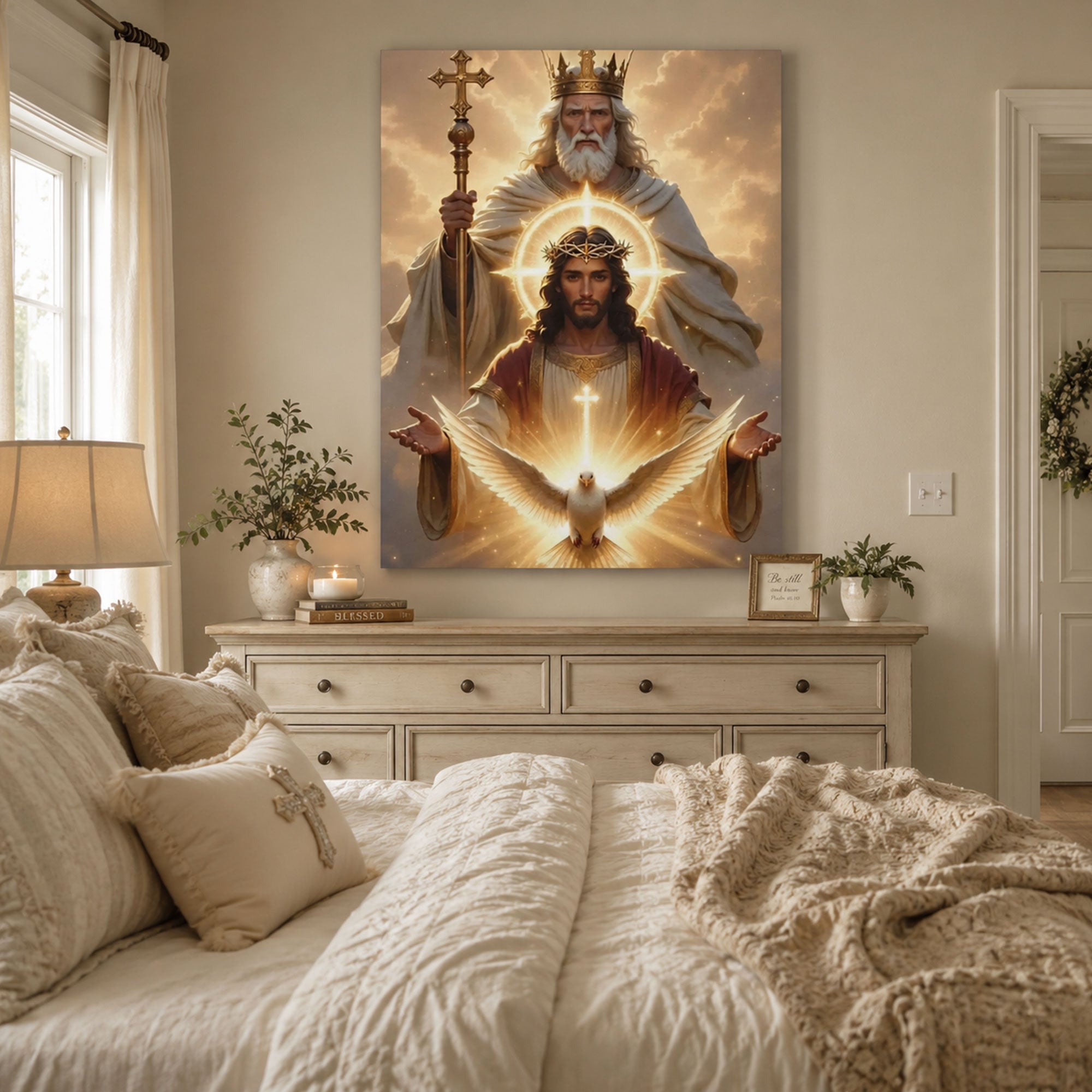 Holy Trinity Canvas Print, Christian Wall Art, God the Father Son and Holy Spirit Decor, Faith Home Decor