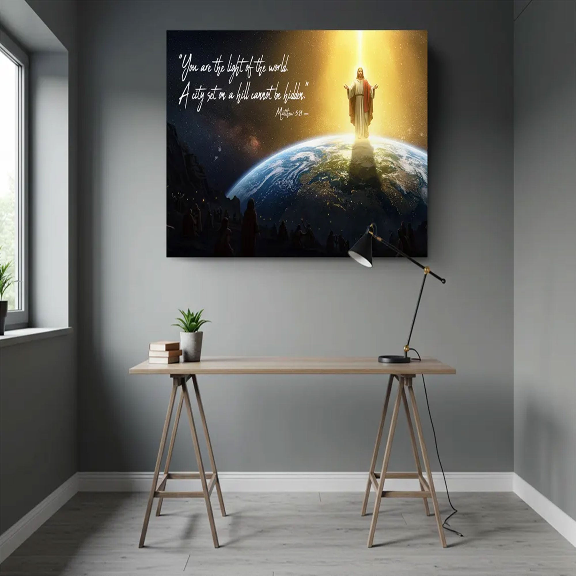 Matthew 5:14 Canvas Wall Art, Light of the World Bible Verse, Christian Scripture Canvas, Jesus Religious Home Decor