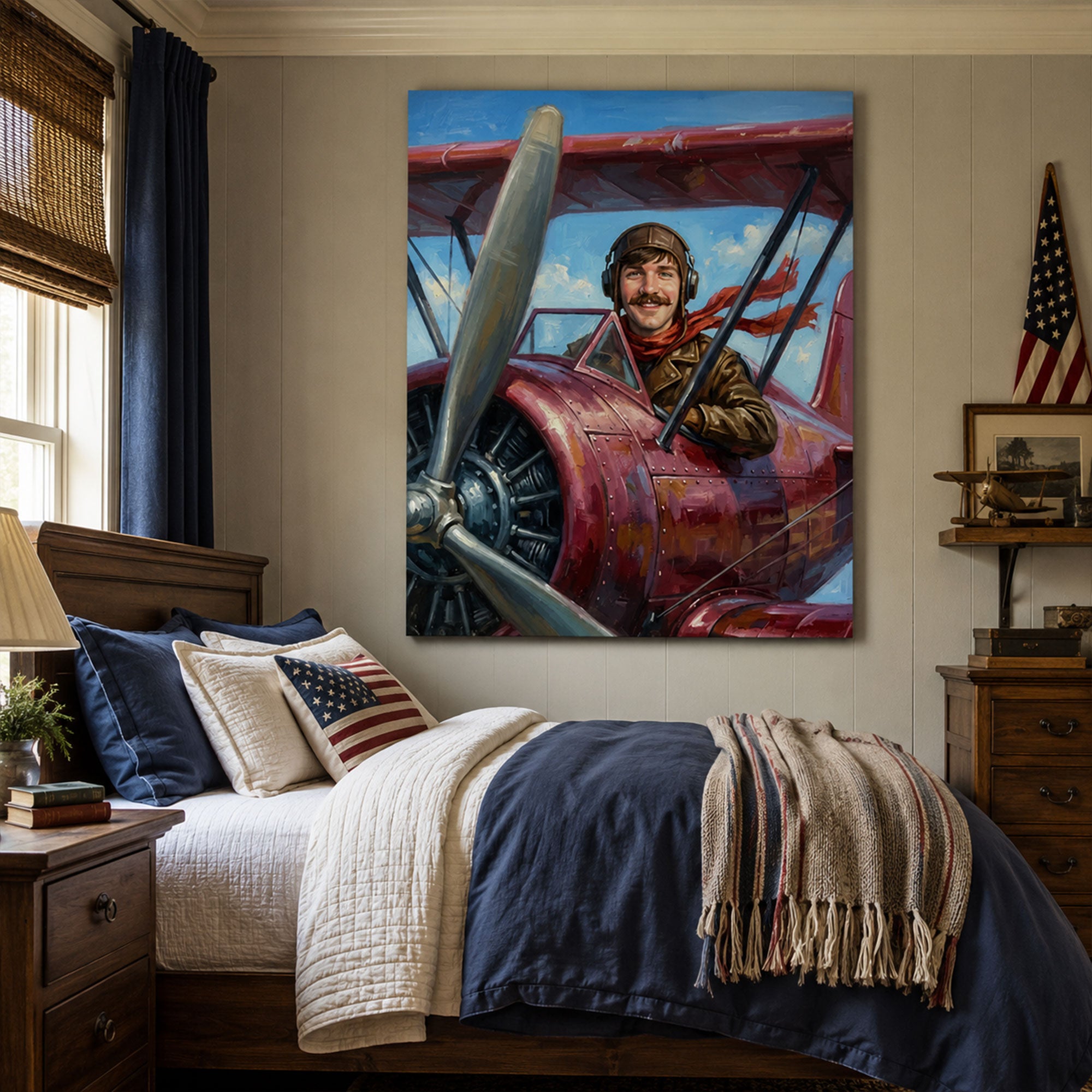 Custom Face For Dad Sky Captain Canvas, Personalized Pilot Portrait, Funny Father’s Day Gift