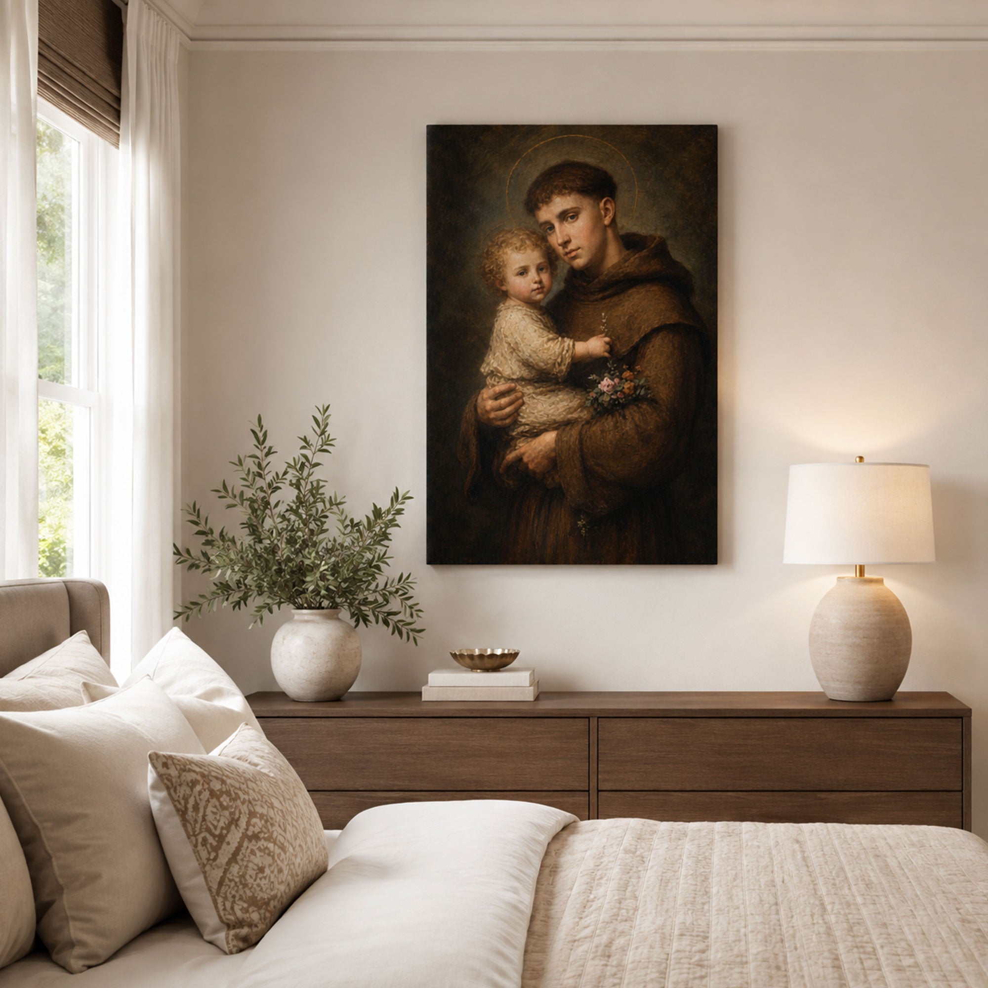 Saint Anthony of Padua with Child Jesus Canvas Print, Catholic Wall Decor, Faith Gift