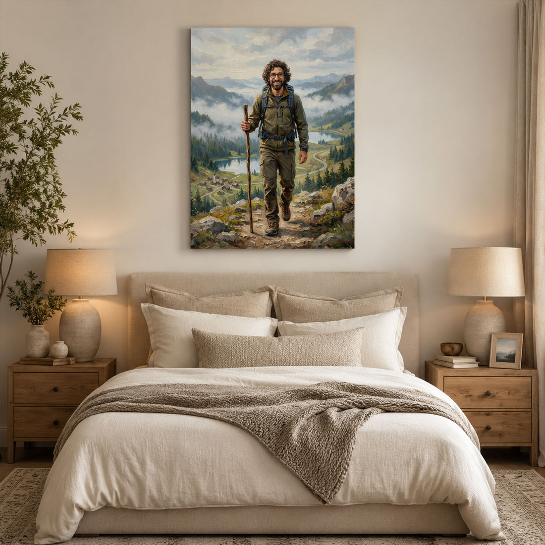 Custom Face For Dad Mountain Explorer Canvas, Personalized Hiking Portrait, Funny Father’s Day Gift