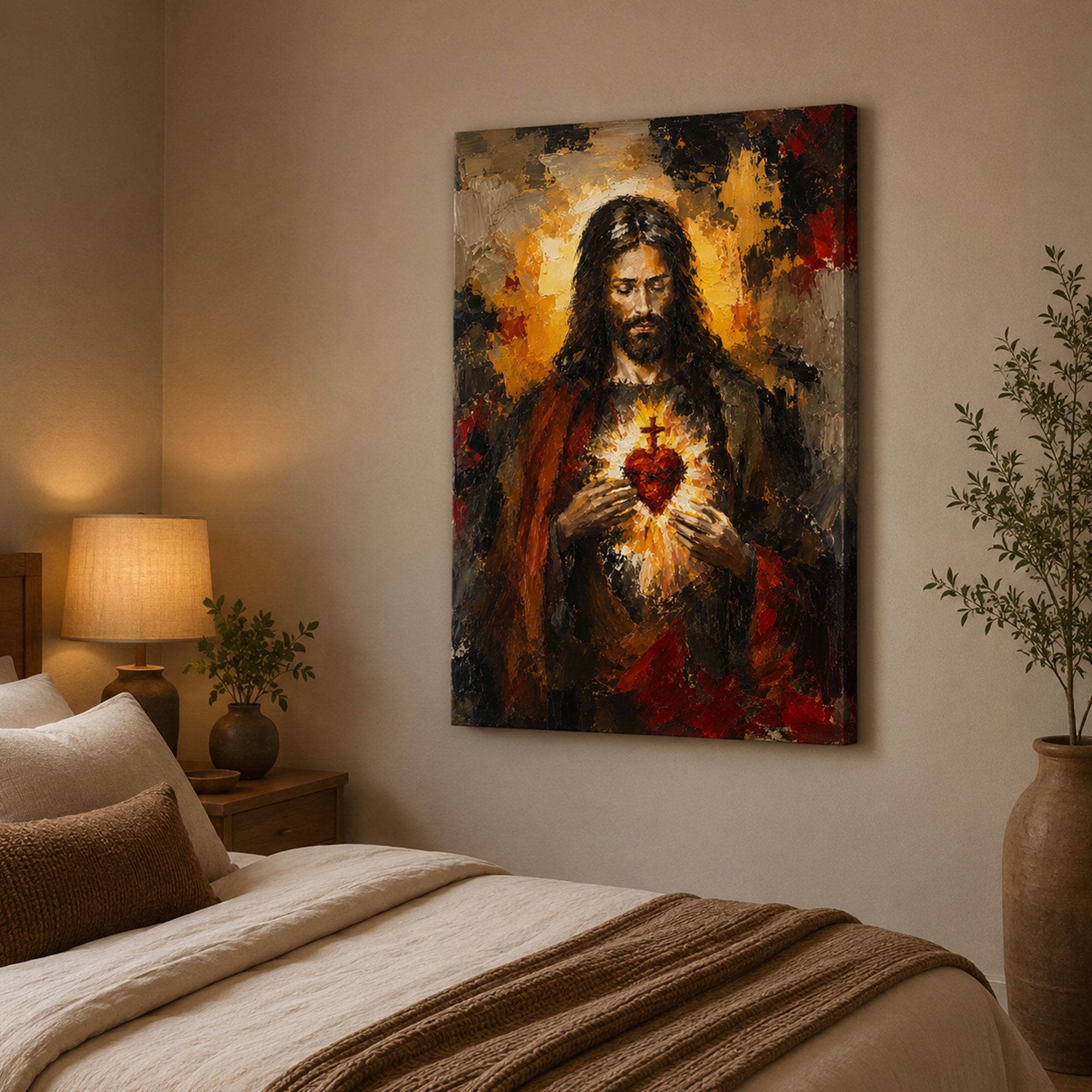 Sacred Heart Jesus Canvas Print, Dark Devotional Catholic Wall Art, Christian Faith Home Decor