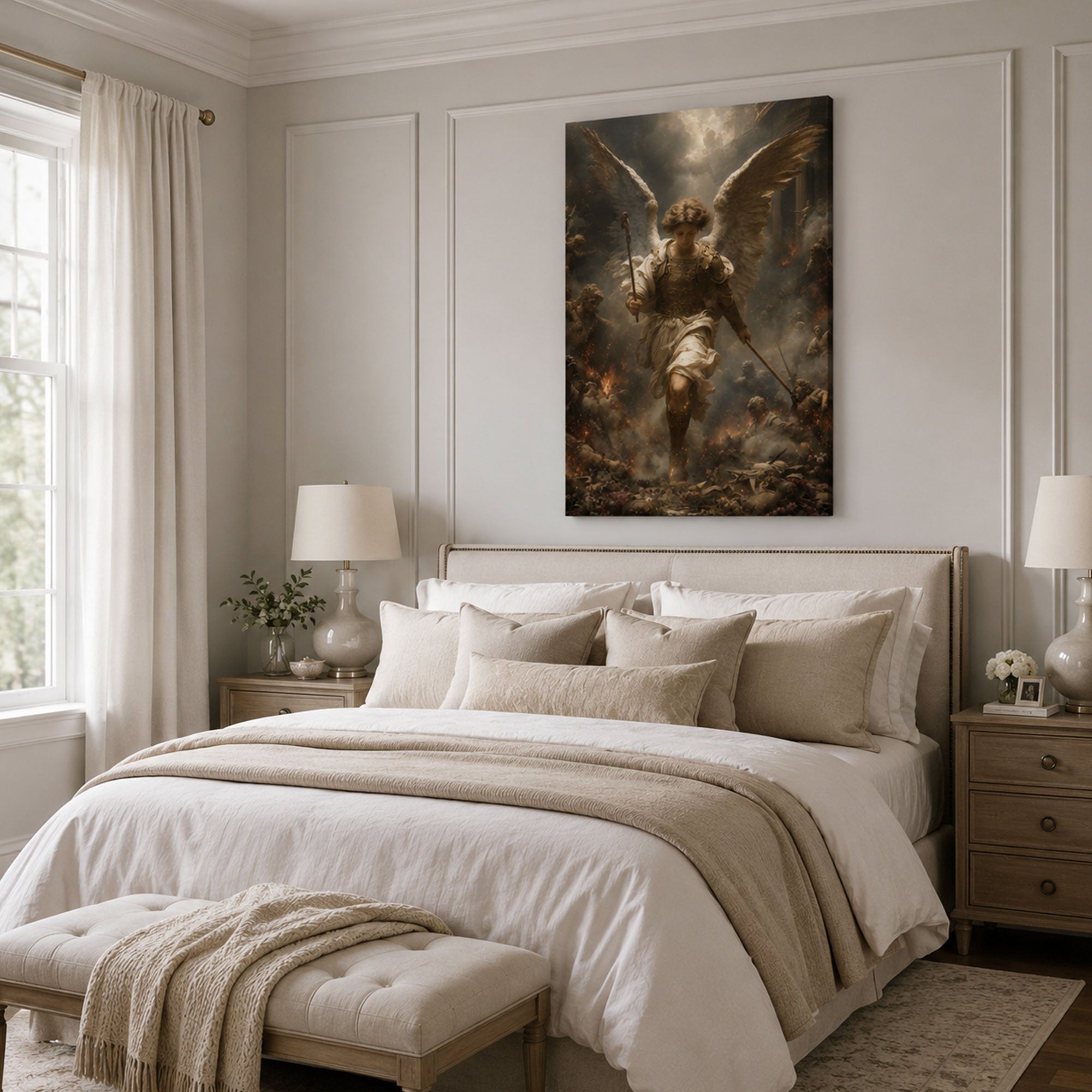 Saint Michael Leading the Heavenly Battle Canvas Print, Catholic Angel Art