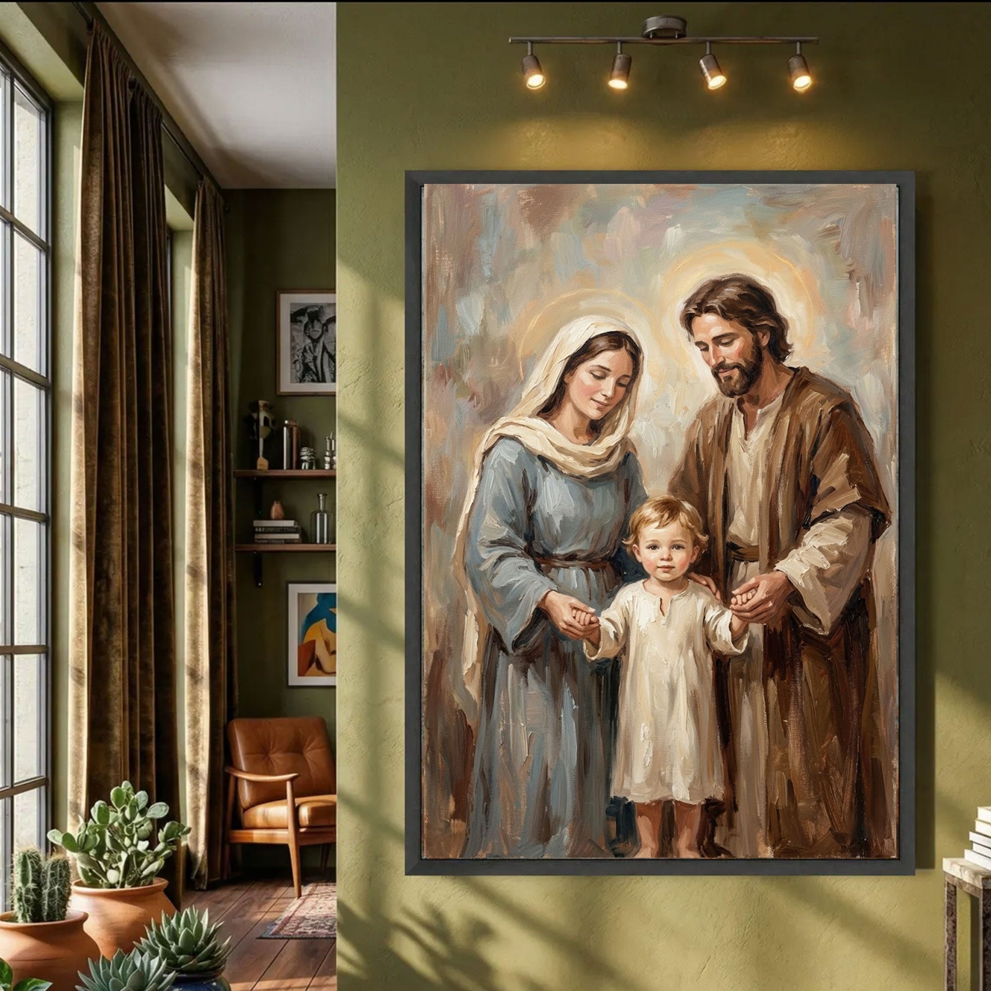 Holy Family Canvas Print, Jesus Mary Joseph Wall Art, Christian Family Decor, Sacred Religious Painting, Faith Home Gift