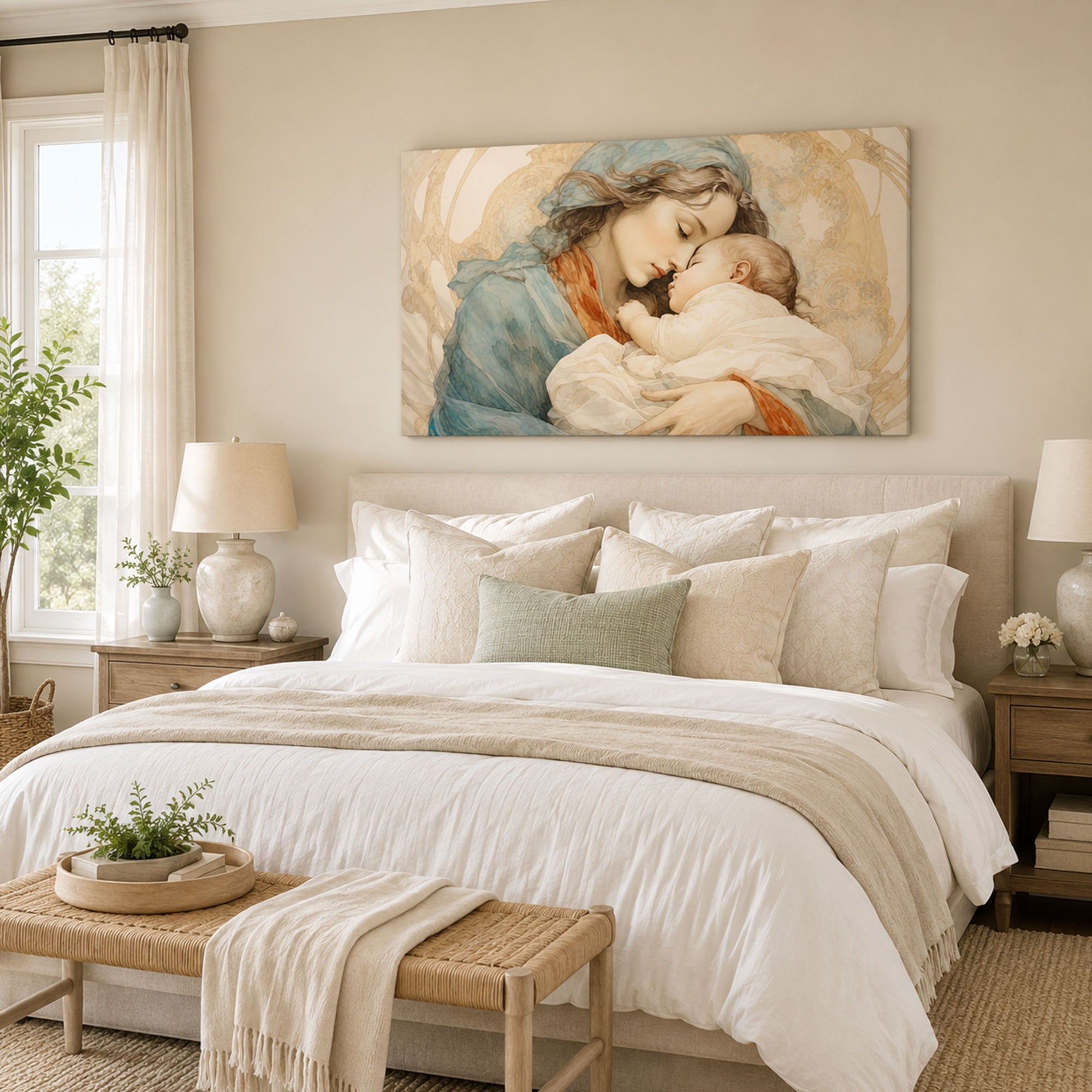 Madonna and Sleeping Child Art Nouveau Canvas Print, Catholic Decor