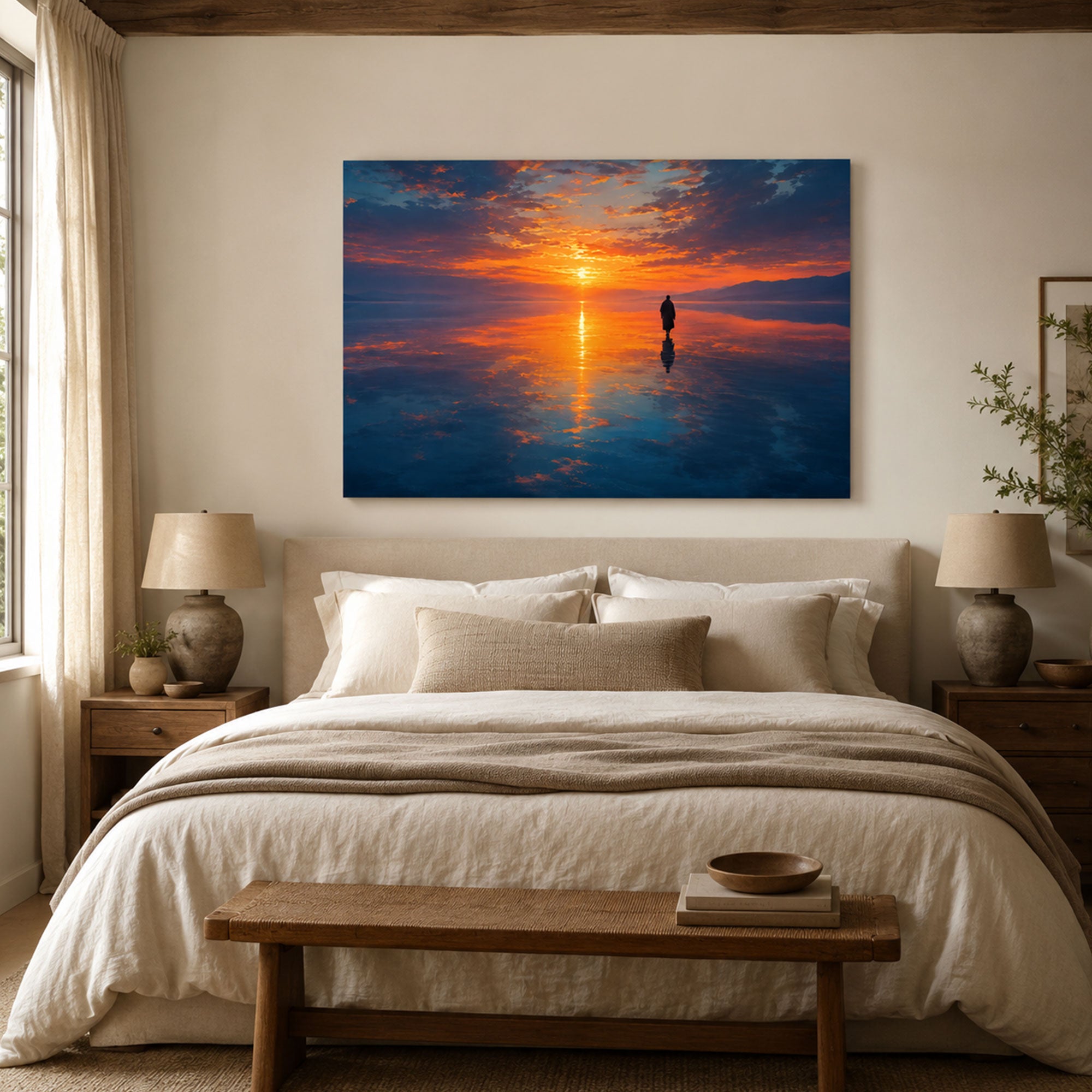 Jesus Walking on Water Sunset Canvas Print, Panoramic Christian Ocean Wall Art, Faith Home Decor Gift