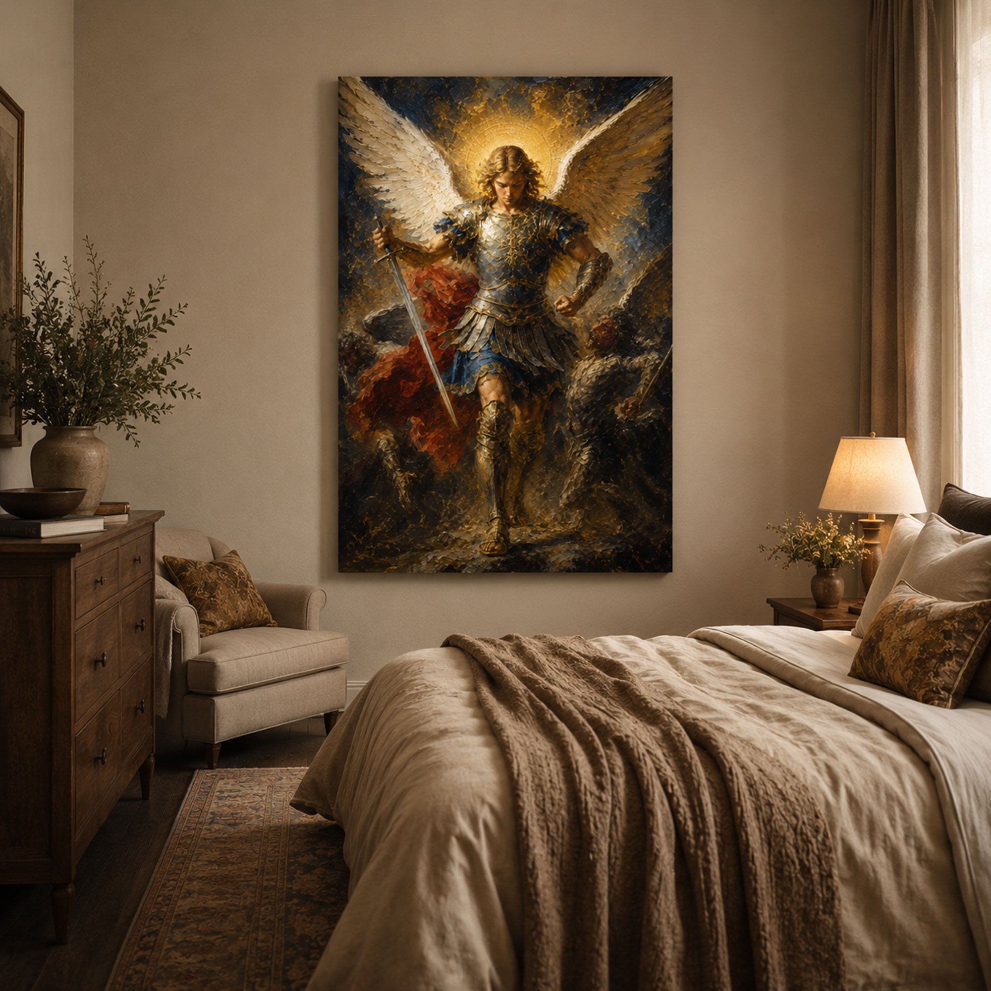 Saint Michael Archangel Canvas Print, Catholic Angel Wall Art, Faith Home Decor