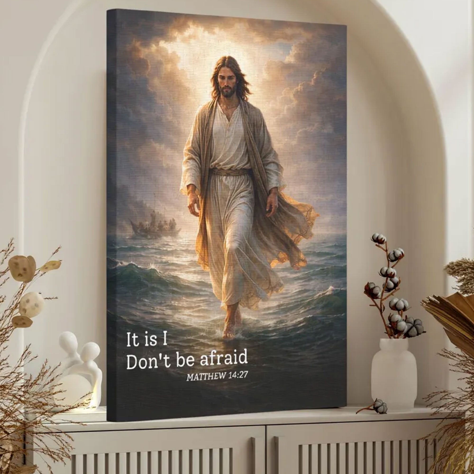 Jesus Walking on Water Canvas Print, Christian Scripture Wall Art, Faith-Based Home Decor, Religious Gift