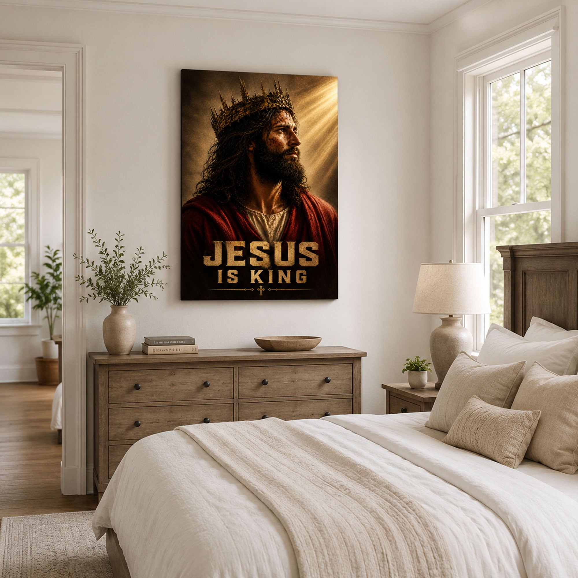 Jesus Is King Crown of Thorns Canvas Print, Bold Christian Home Decor