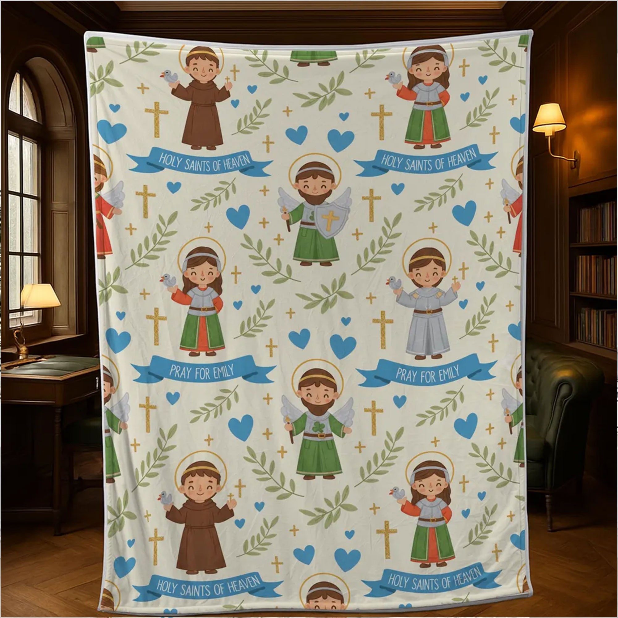 Custom Catholic Saints Fleece Blanket, Personalized Religious Throw, Holy Saint Illustrations, Christian Gift, Faith Home Decor