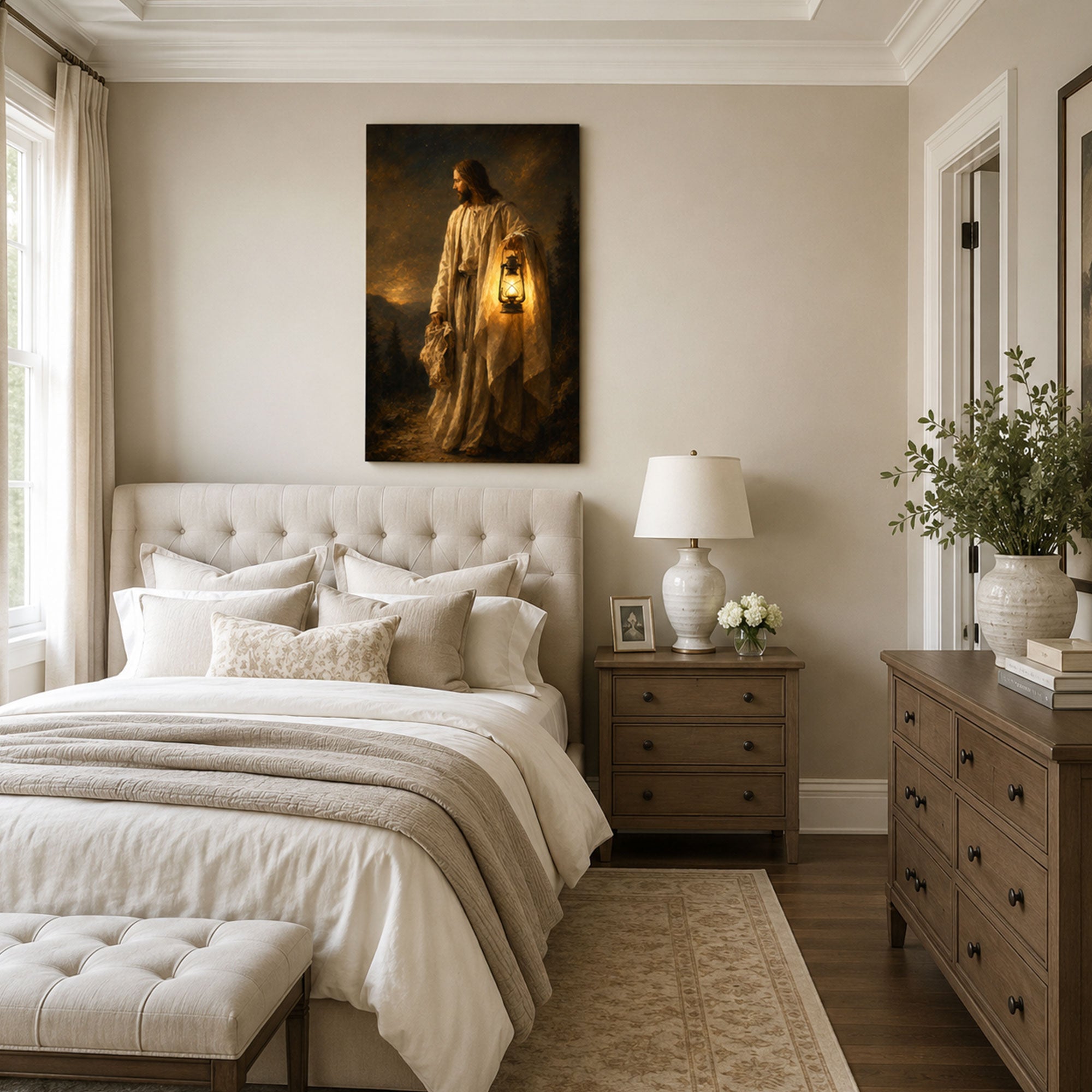 Jesus Seeking the Lost by Lantern Light Canvas Print, Christian Faith Decor