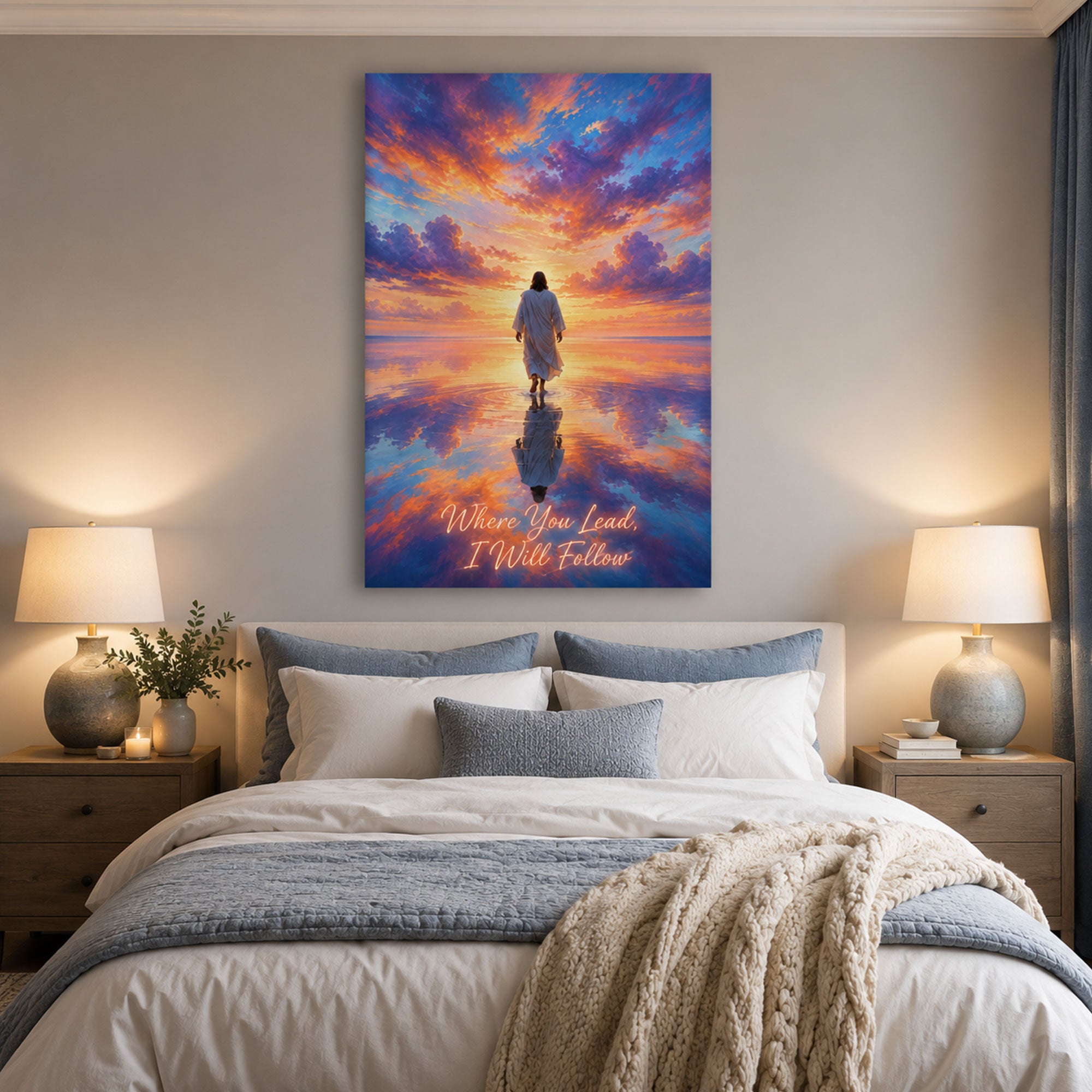 Where You Lead, I Will Follow Canvas Print, Jesus Walking on Water Christian Wall Art, Inspirational Faith Decor