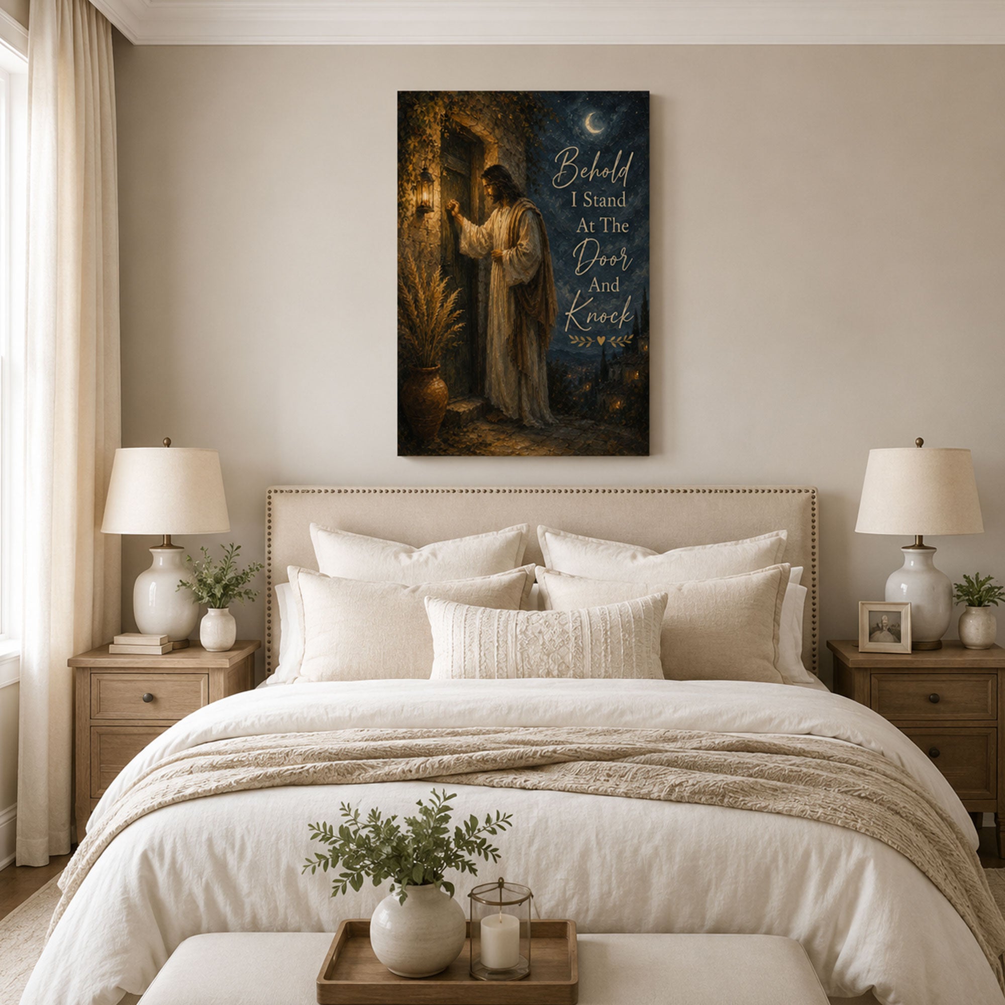 Revelation 3:20 I Stand at the Door and Knock Canvas Print, Christian Home Decor