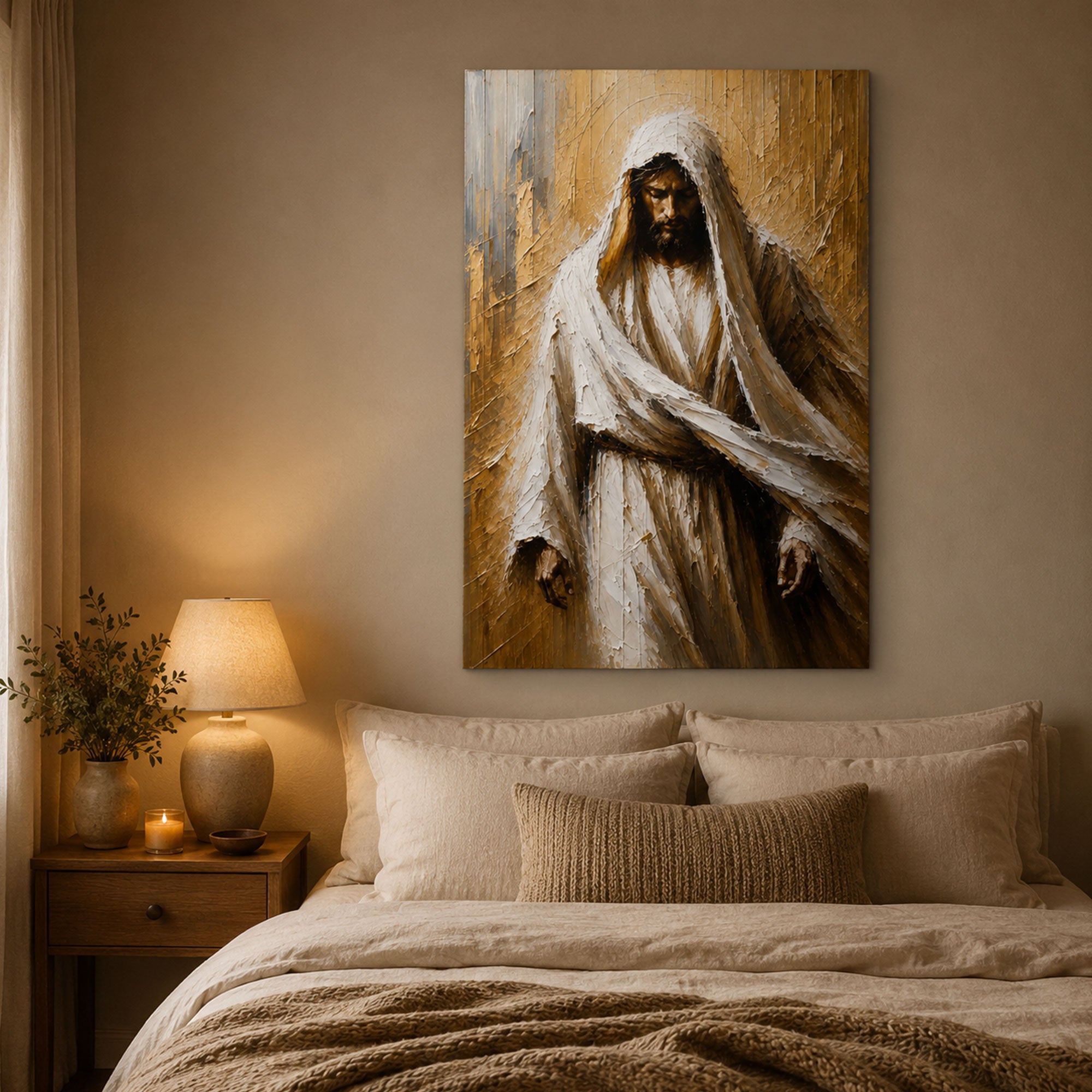 Jesus in White Robe Canvas Print, Peaceful Christian Wall Art, Faith Home Decor