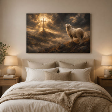 Lamb of God Cross Panoramic Canvas Print, Christian Faith Wall Art, Religious Home Decor Gift