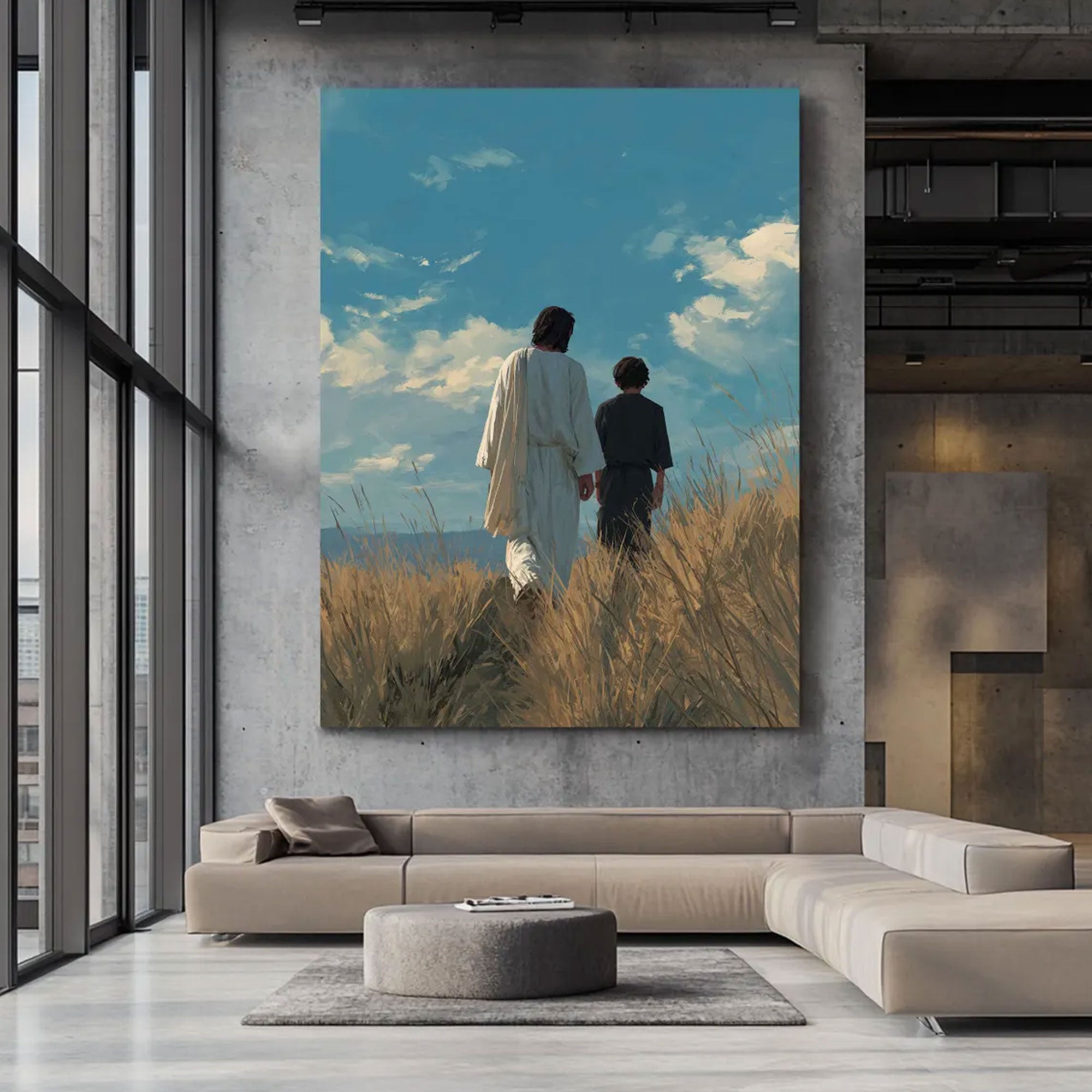 Jesus Walking With Child Canvas Print, Christian Faith Wall Art, Peaceful Spiritual Home Decor