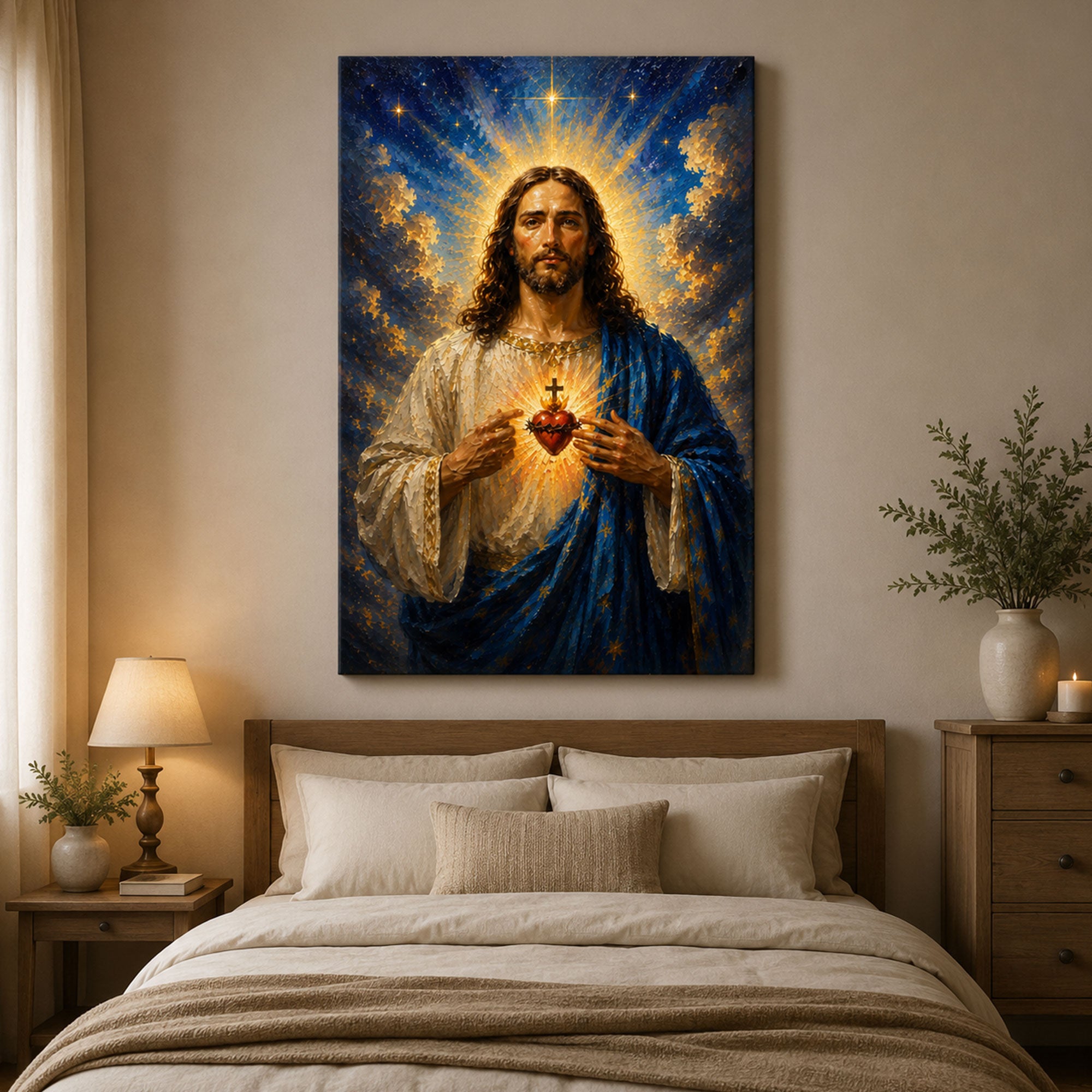 Sacred Heart of Jesus Canvas Print, Catholic Christian Wall Art, Radiant Faith Home Decor