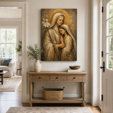 Saint Anne with Young Virgin Mary Canvas Print, Catholic Family Decor