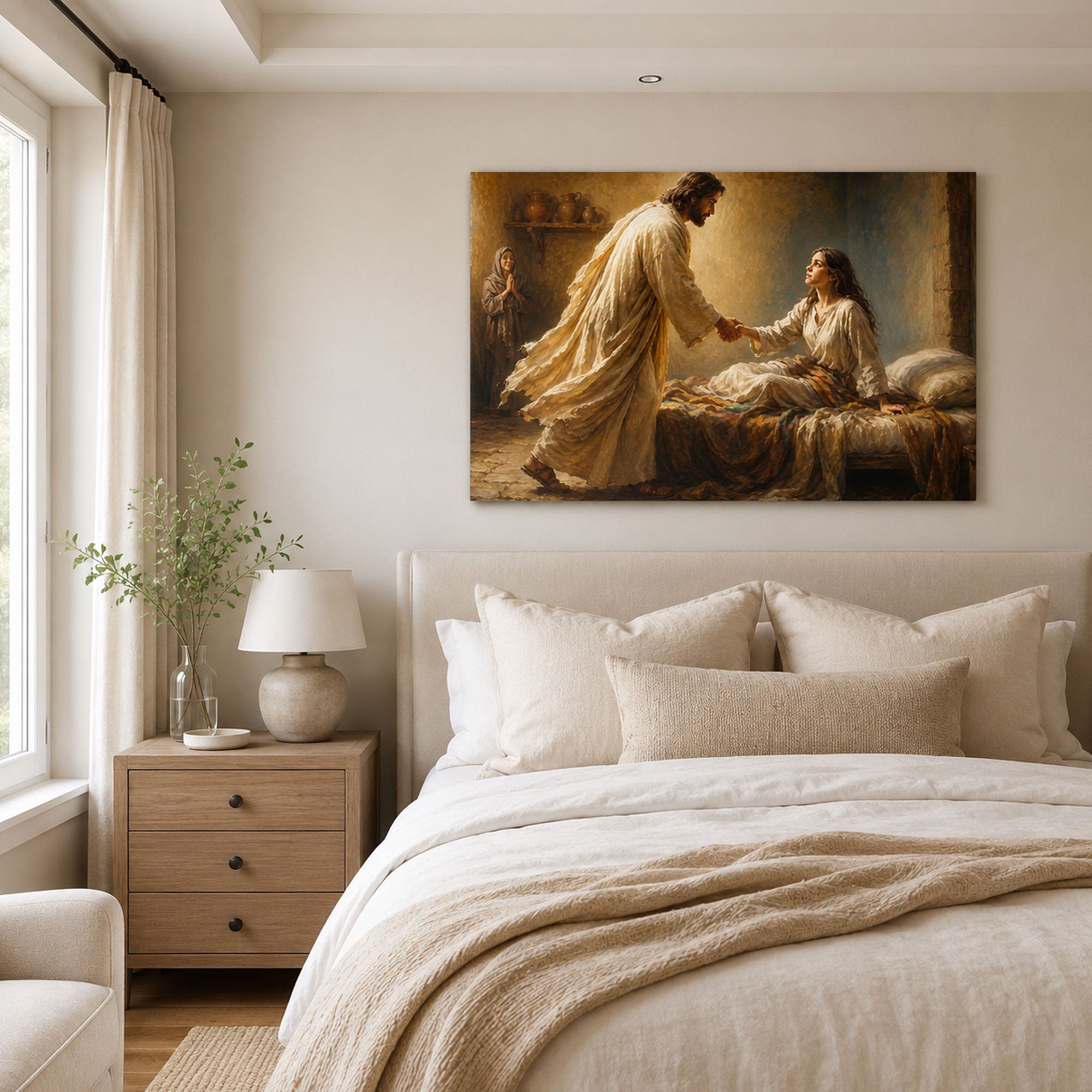 Jesus Healing the Sick Woman Canvas Print, Christian Wall Decor, Healing Faith Gift