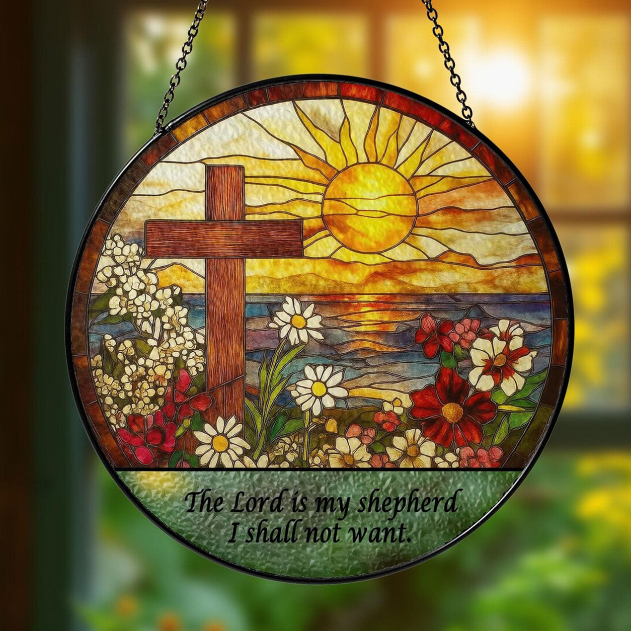 Psalm 23:1 Cross Suncatcher, The Lord Is My Shepherd, Christian Window Hanging, Faith Home Decor