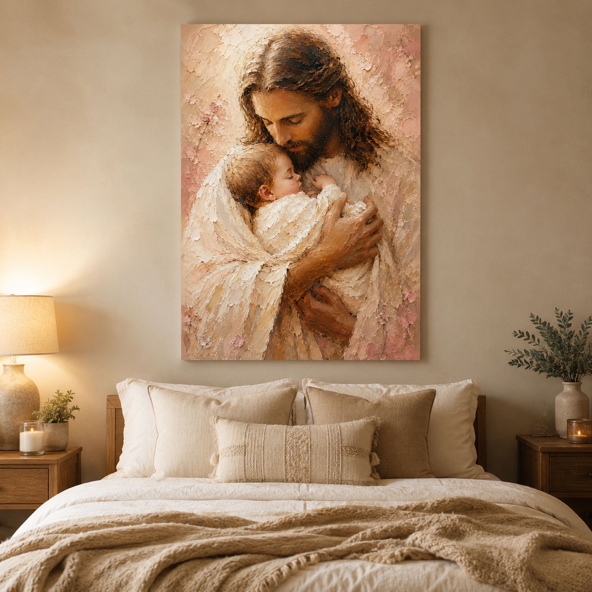 Jesus Holding a Child Canvas Print, Christian Nursery Wall Art, Faith Inspired Baby Room Decor, Religious Home Gift