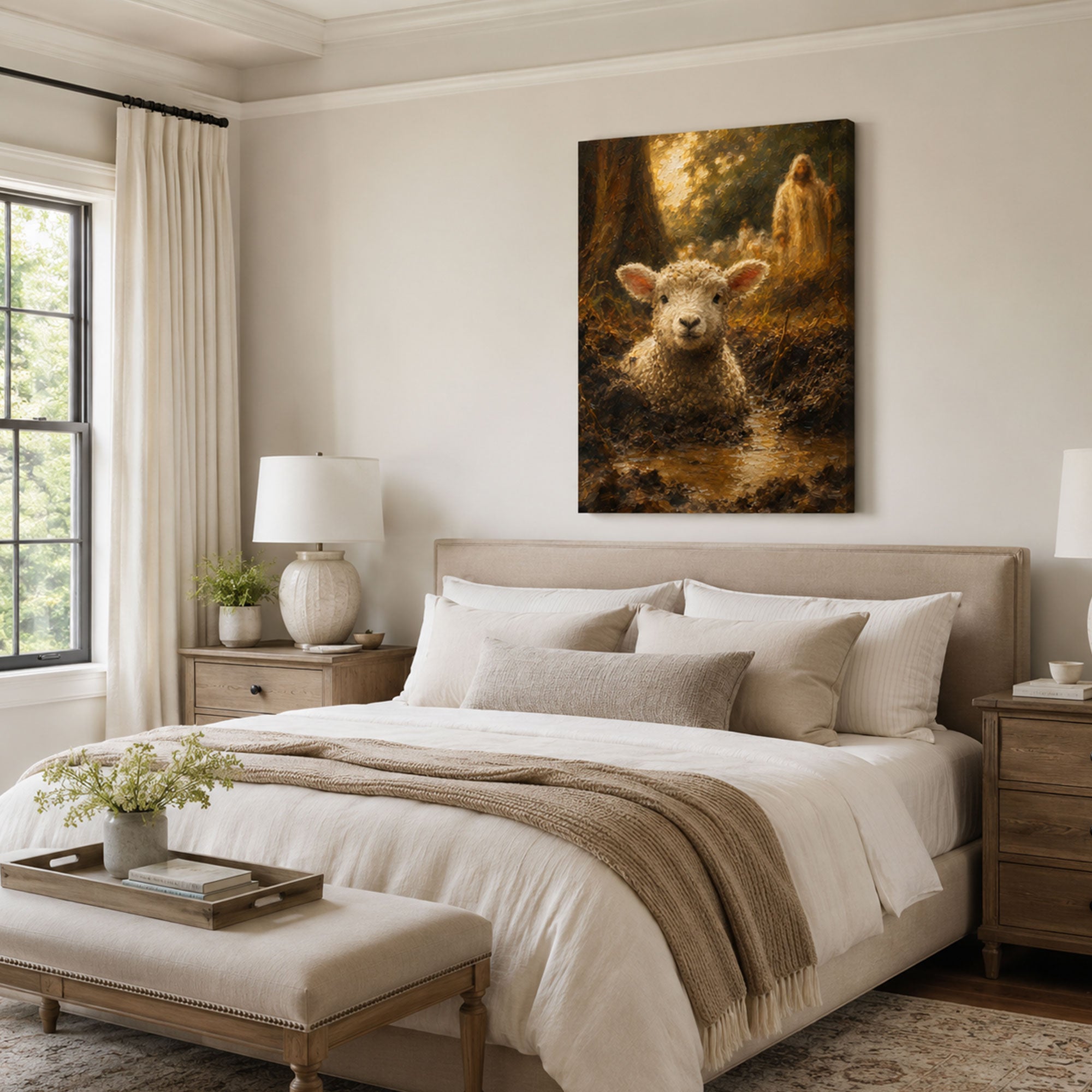 Jesus Finds the Lost Sheep Canvas Print, He Left the 99 Christian Wall Decor, Faith Gift