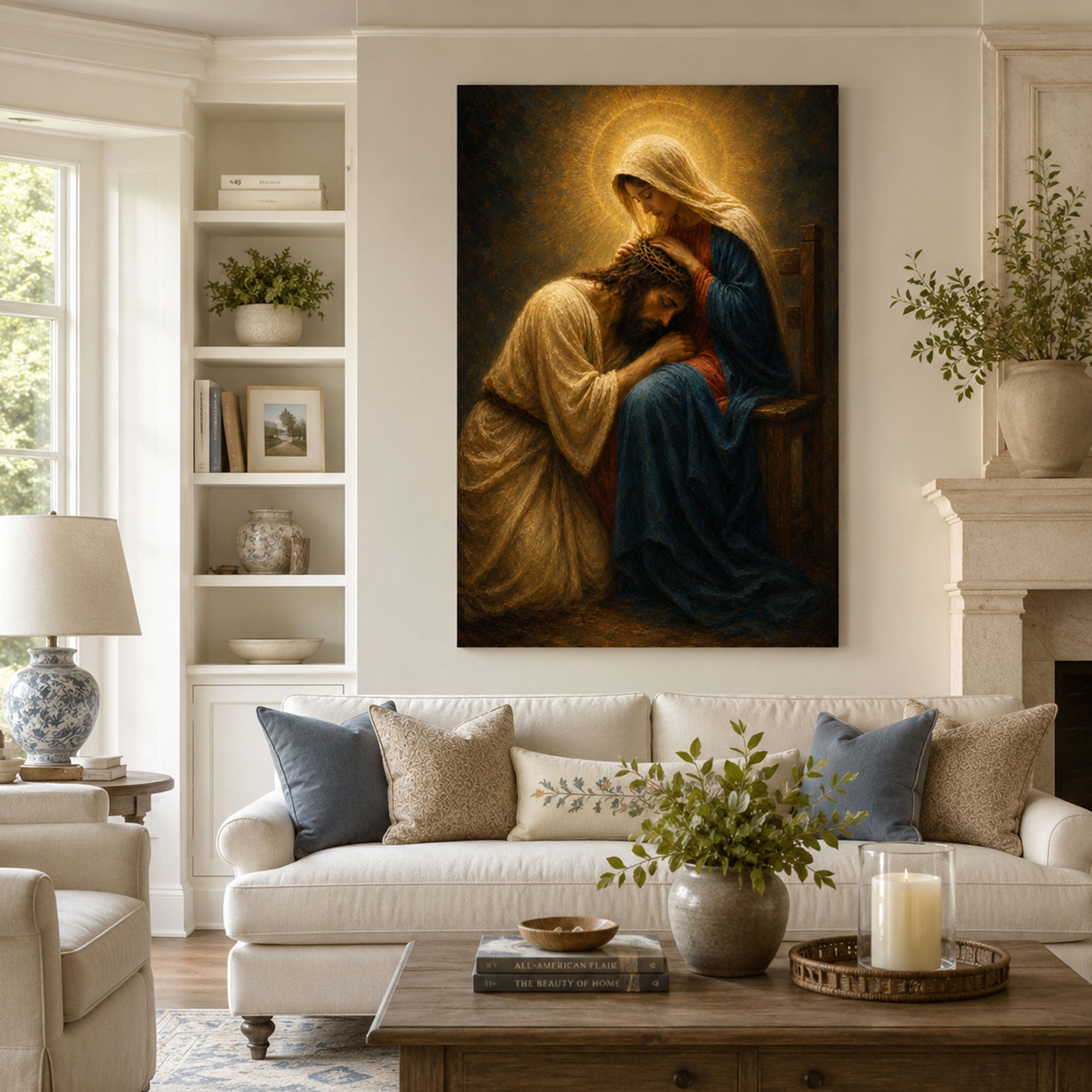 Jesus Resting with the Blessed Mother Canvas Print, Faith Home Decor
