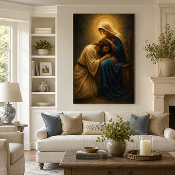 Jesus Resting with the Blessed Mother Canvas Print, Faith Home Decor