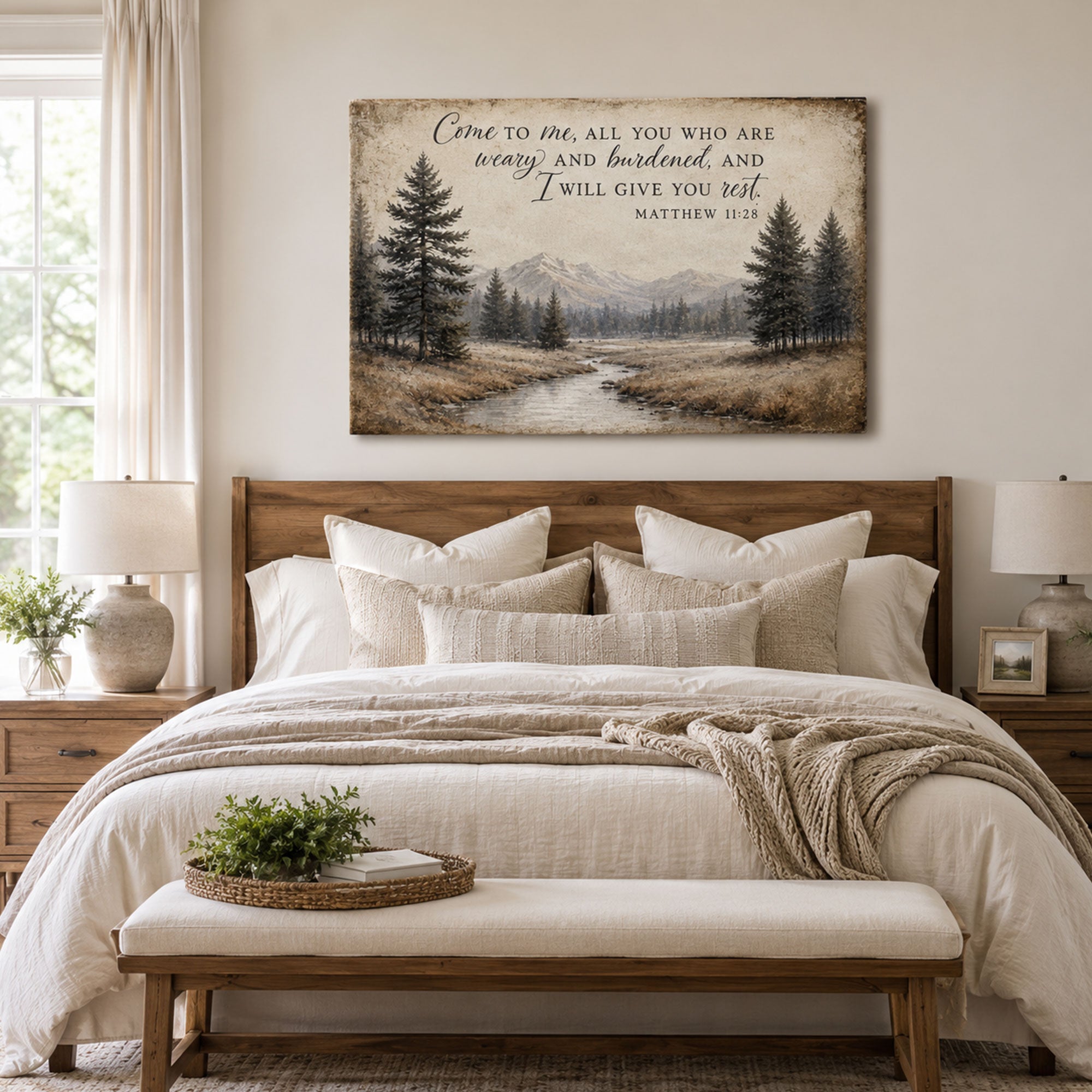 Matthew 11:28 Bible Verse Canvas Print, Christian Home Decor
