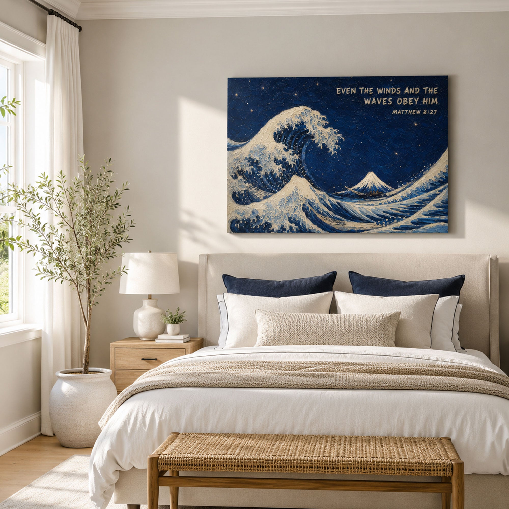Even the Winds and Waves Obey Him Canvas Print, Matthew 8:27 Christian Wall Decor, Faith Gift