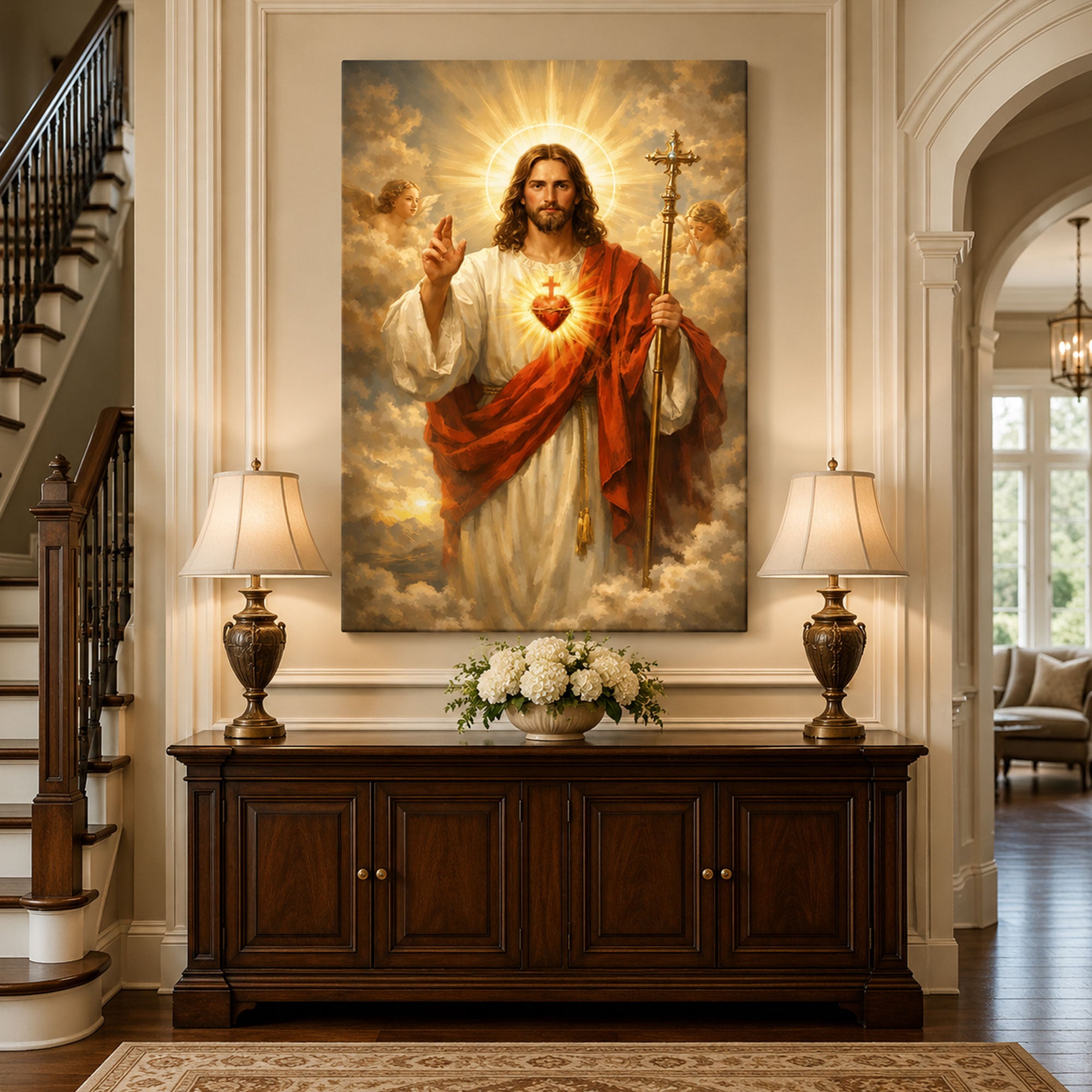 Sacred Heart Jesus Canvas Print, Divine Christian Wall Art, Religious Faith Home Decor