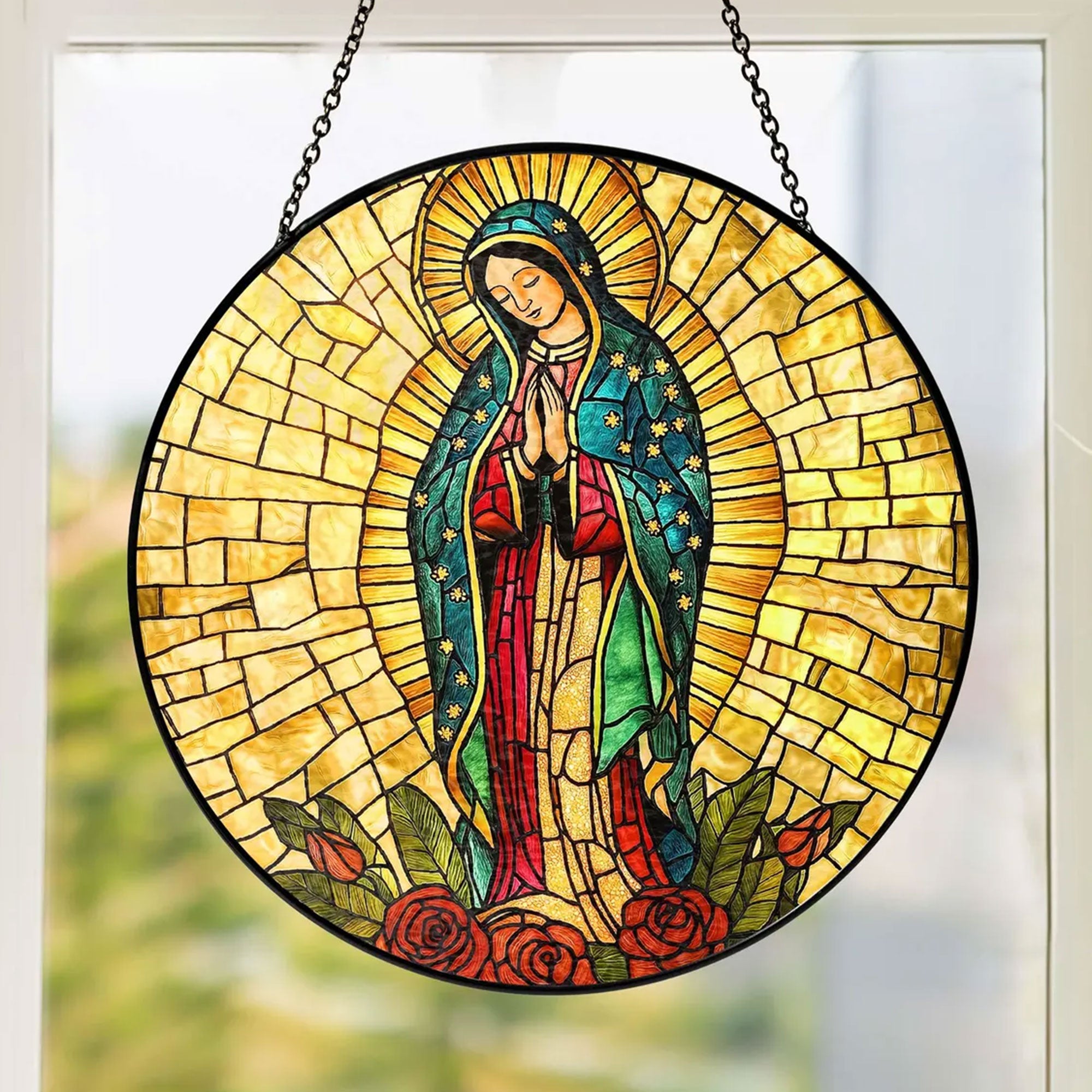Our Lady of Guadalupe Stained Glass Suncatcher, Virgin Mary Catholic Window Hanging, Blessed Mother Religious Gift