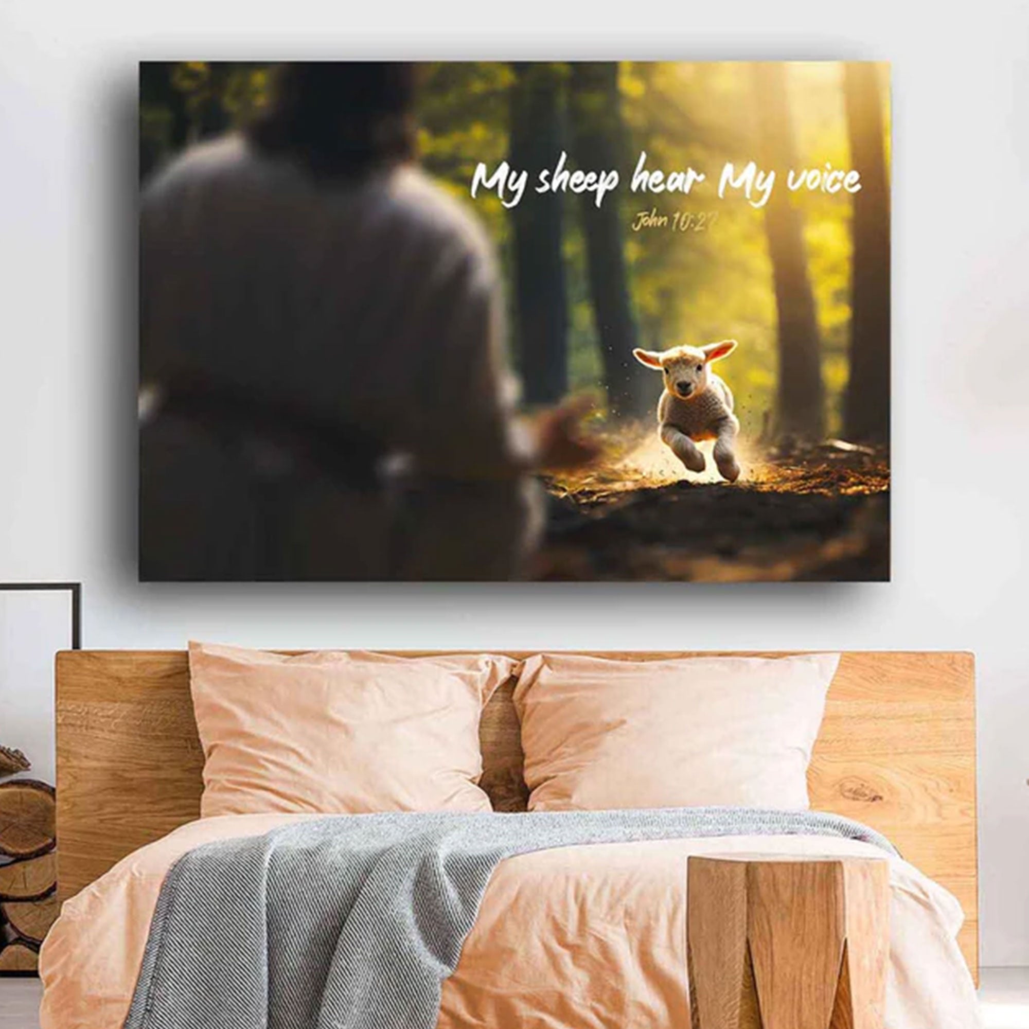 “My Sheep Hear My Voice” Canvas Print, Christian Shepherd Wall Art, Jesus Faith Decor, Inspirational Scripture Artwork