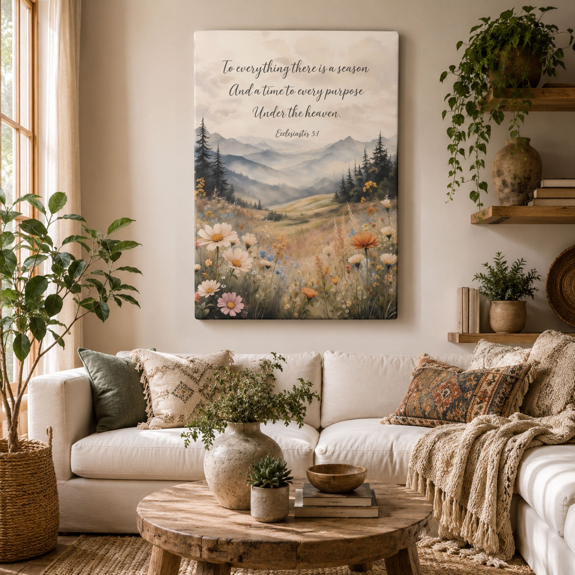 Ecclesiastes 3:1 To Everything There Is a Season Canvas Print, Christian Mountain Nature Wall Art, Bible Verse Church Decor