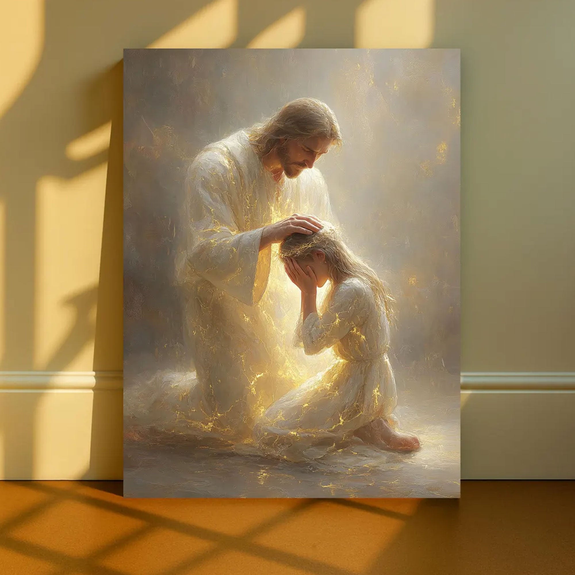 Jesus Blessing Child Canvas Print, Christian Healing Light Wall Art, Spiritual Home Decor, Religious Gift