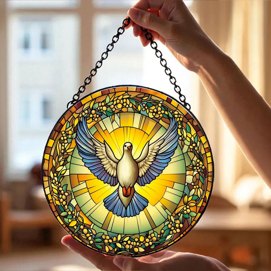Dove Stained Glass Suncatcher, Holy Spirit Window Hanging, Religious Easter Decor Gift