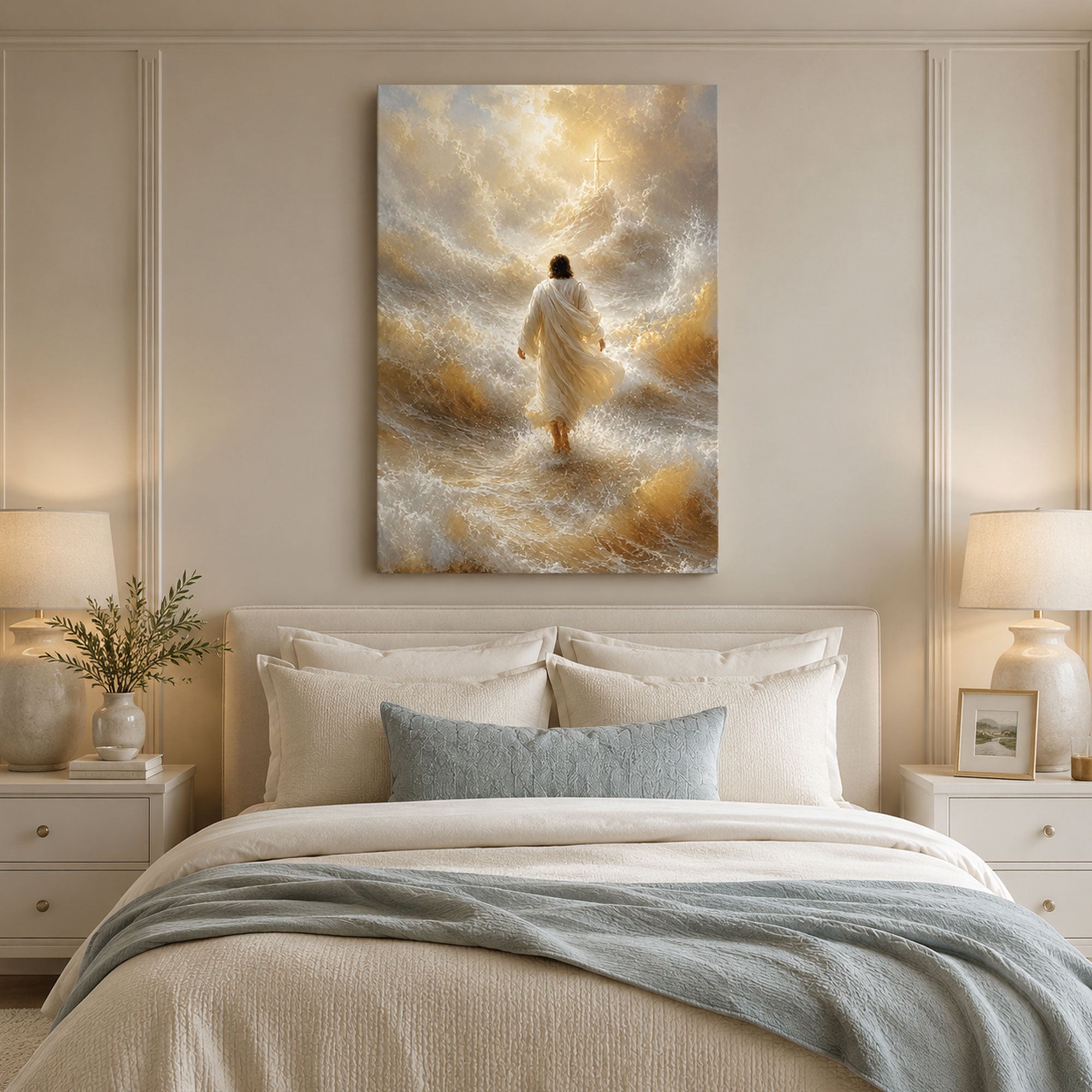 Jesus Walking on Water Canvas Print, Inspirational Christian Faith Wall Art, Spiritual Biblical Home Decor