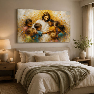 Jesus with Children Canvas Print, Christian Kids Wall Art, Faith Home Decor
