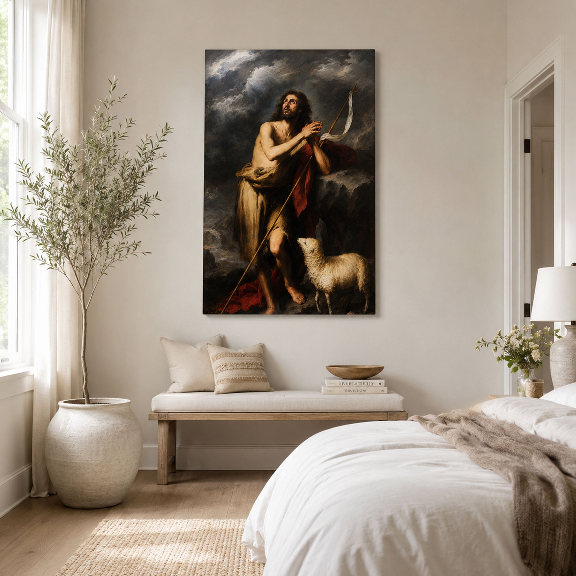 Saint John the Baptist with Lamb Canvas Print, Catholic Wall Decor, Christian Faith Gift