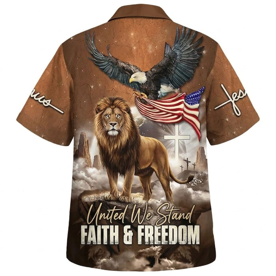Jesus Lion of Judah Hawaiian Shirt, One Nation Under God Christian Aloha Shirt, Patriotic Faith Shirt