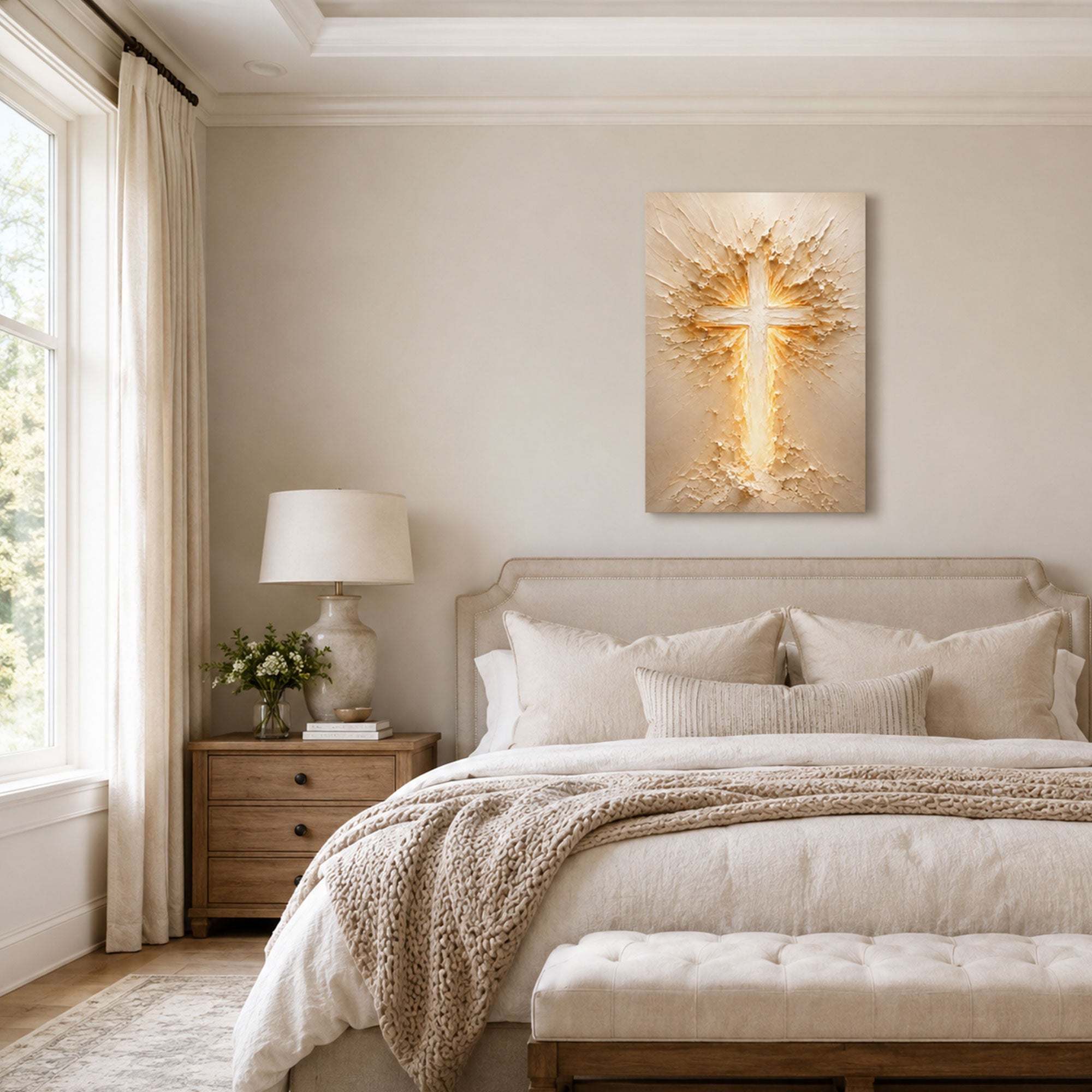 Radiant Cross of Christ Canvas Print, Christian Wall Decor, Light of Faith Gift