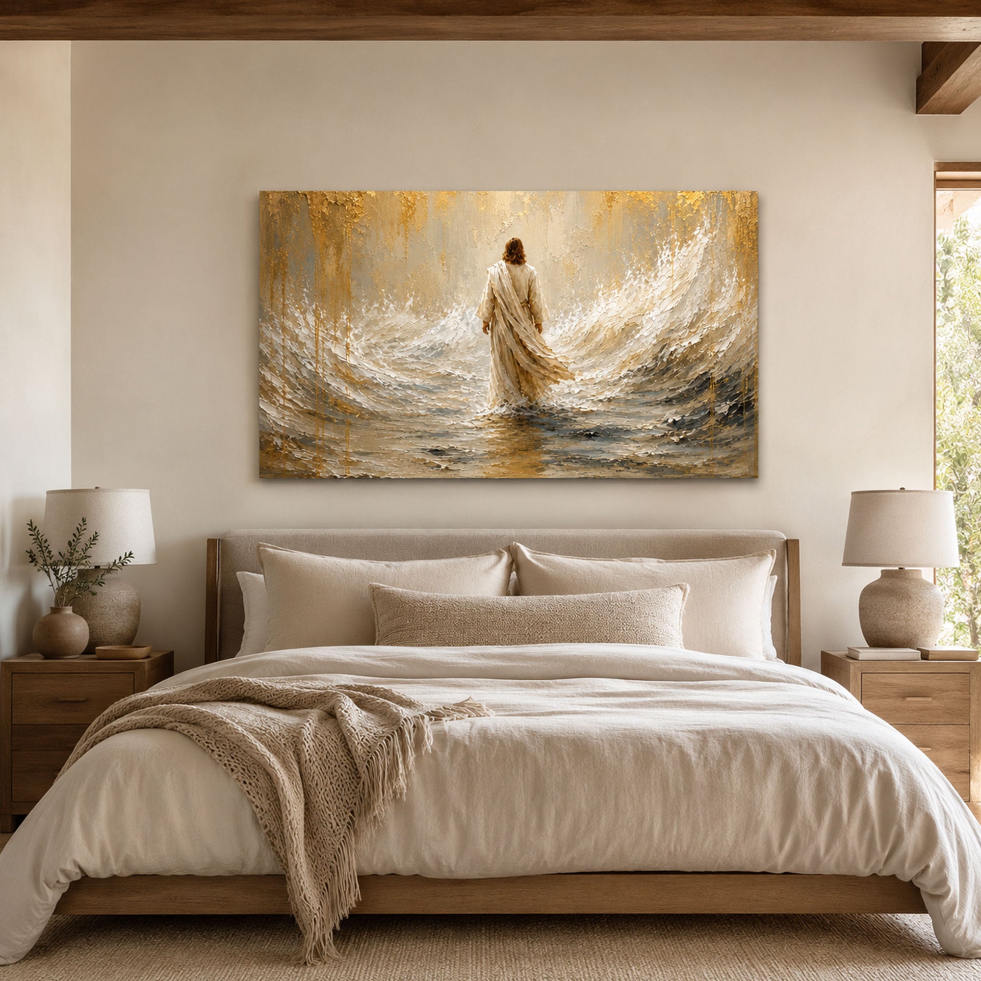 Jesus Walking on Water Canvas Print, Christian Wall Art for Home Decor