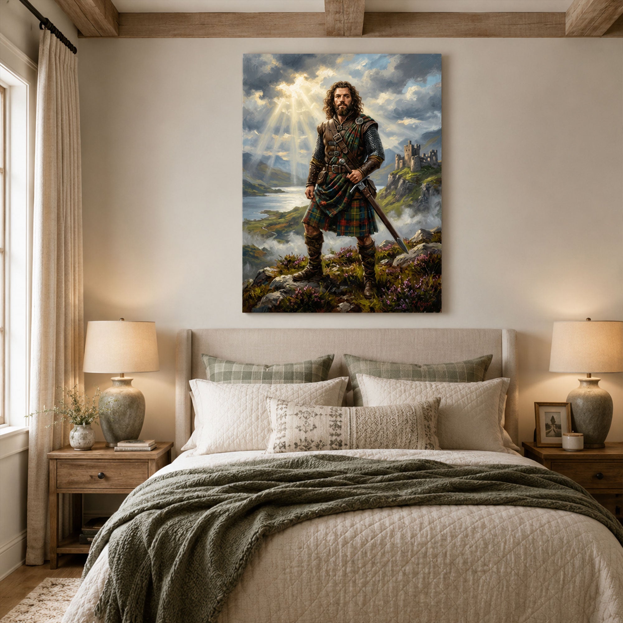 Custom Face For Dad Highland Warrior Canvas, Personalized Scottish Hero Portrait, Funny Father’s Day Gift