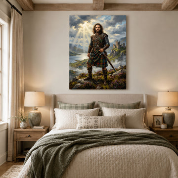 Custom Face For Dad Highland Warrior Canvas, Personalized Scottish Hero Portrait, Funny Father’s Day Gift