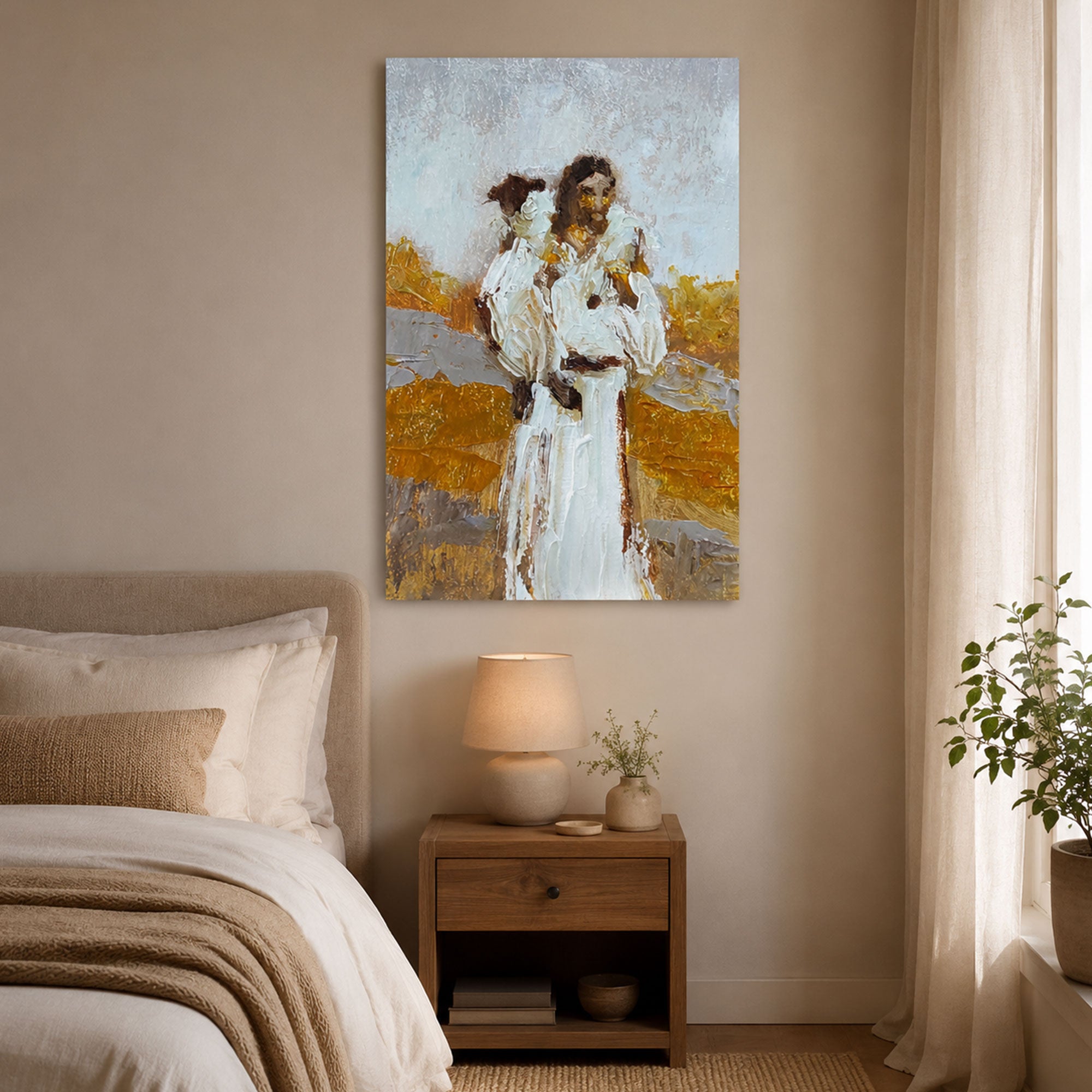 Good Shepherd Jesus Carrying Lamb Canvas Print, Abstract Christian Wall Art, Faith Home Decor