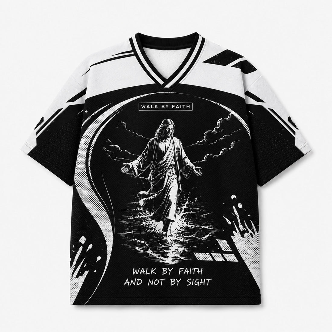 Personalized Jesus Walking on Water Mesh Jersey, Custom Name Walk by Faith Christian Apparel
