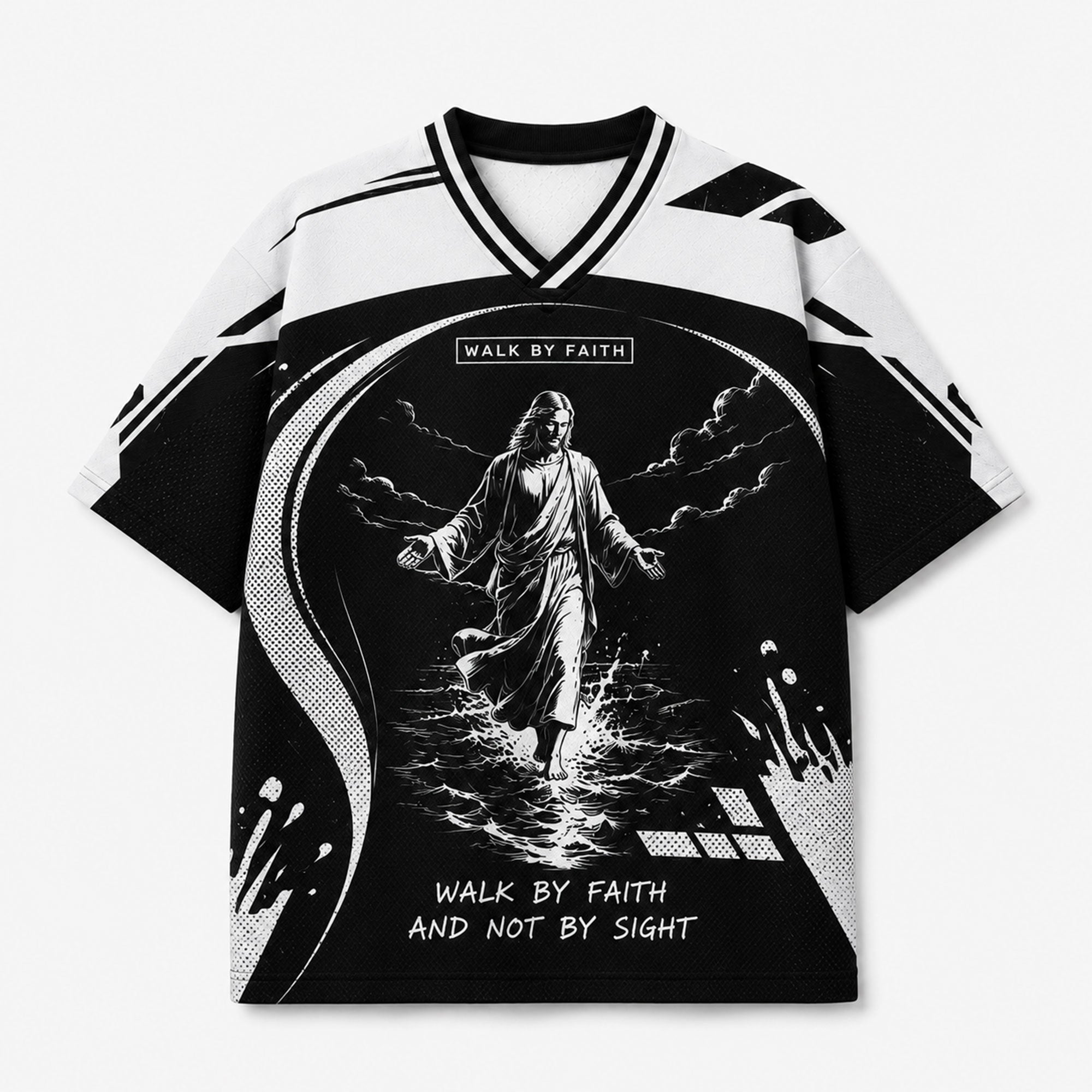 Personalized Jesus Walking on Water Mesh Jersey, Custom Name Walk by Faith Christian Apparel
